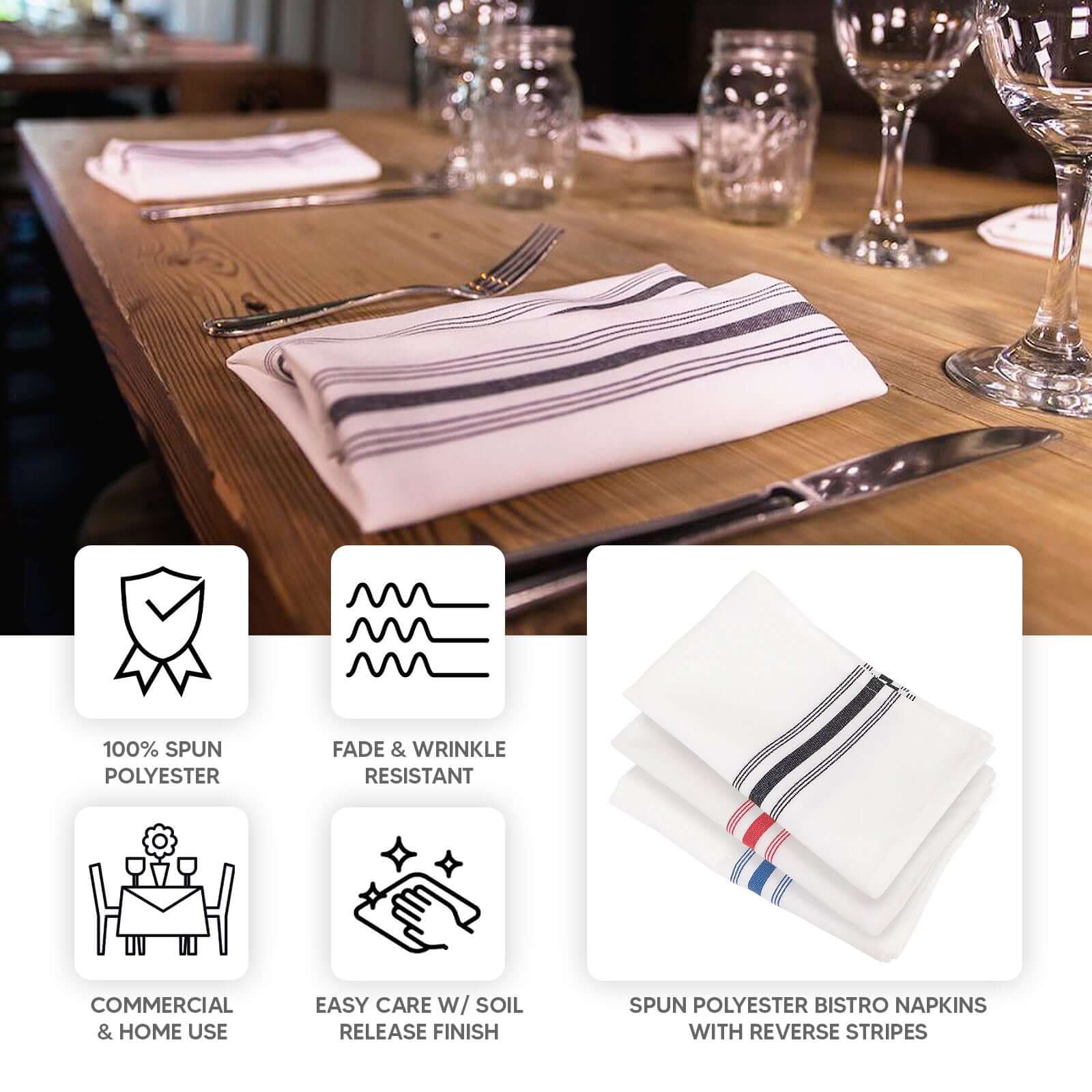 10 Pack Premium Spun Polyester Napkins 18"x22" Dusty Sage Green/White Bistro Style - Soft & Highly Durable Dinner Napkins - Image 4