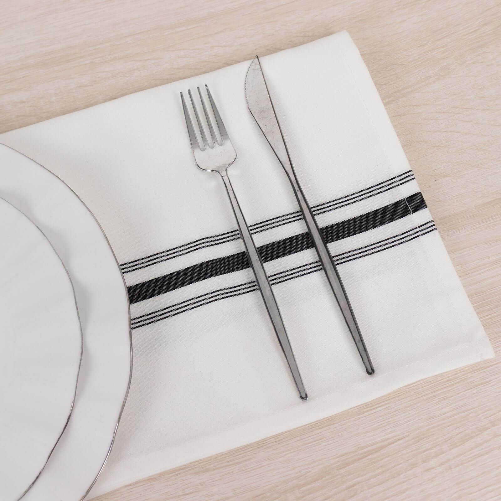 10 Pack Premium Spun Polyester Napkins 18"x22" White/Black Bistro Style - Soft and Highly Durable Dinner Napkins for Weddings & Celebrations - Image 2