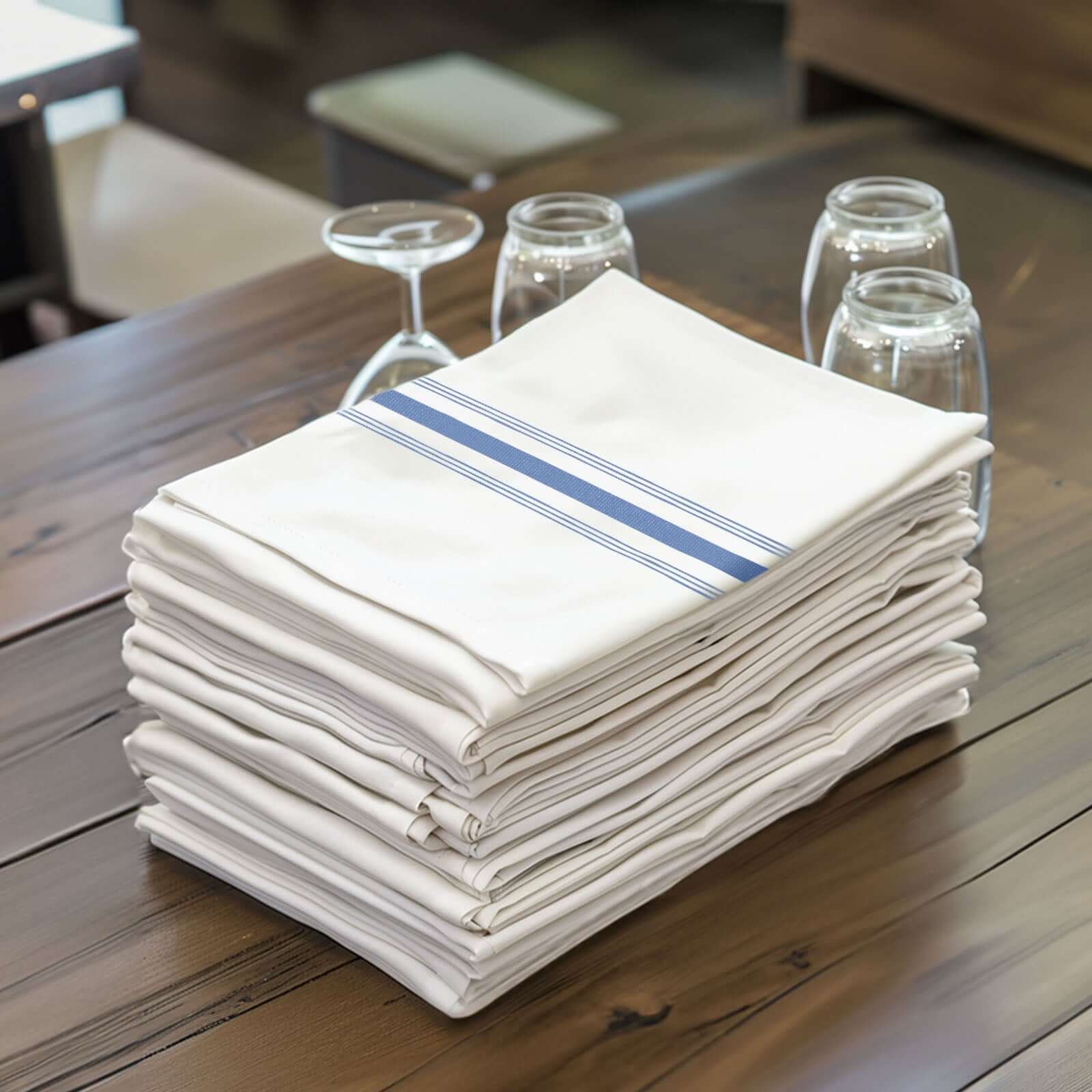 10 Pack Premium Spun Polyester Napkins 18"x22" White/Blue Bistro Style - Soft & Highly Durable Dinner Napkins - Image 6