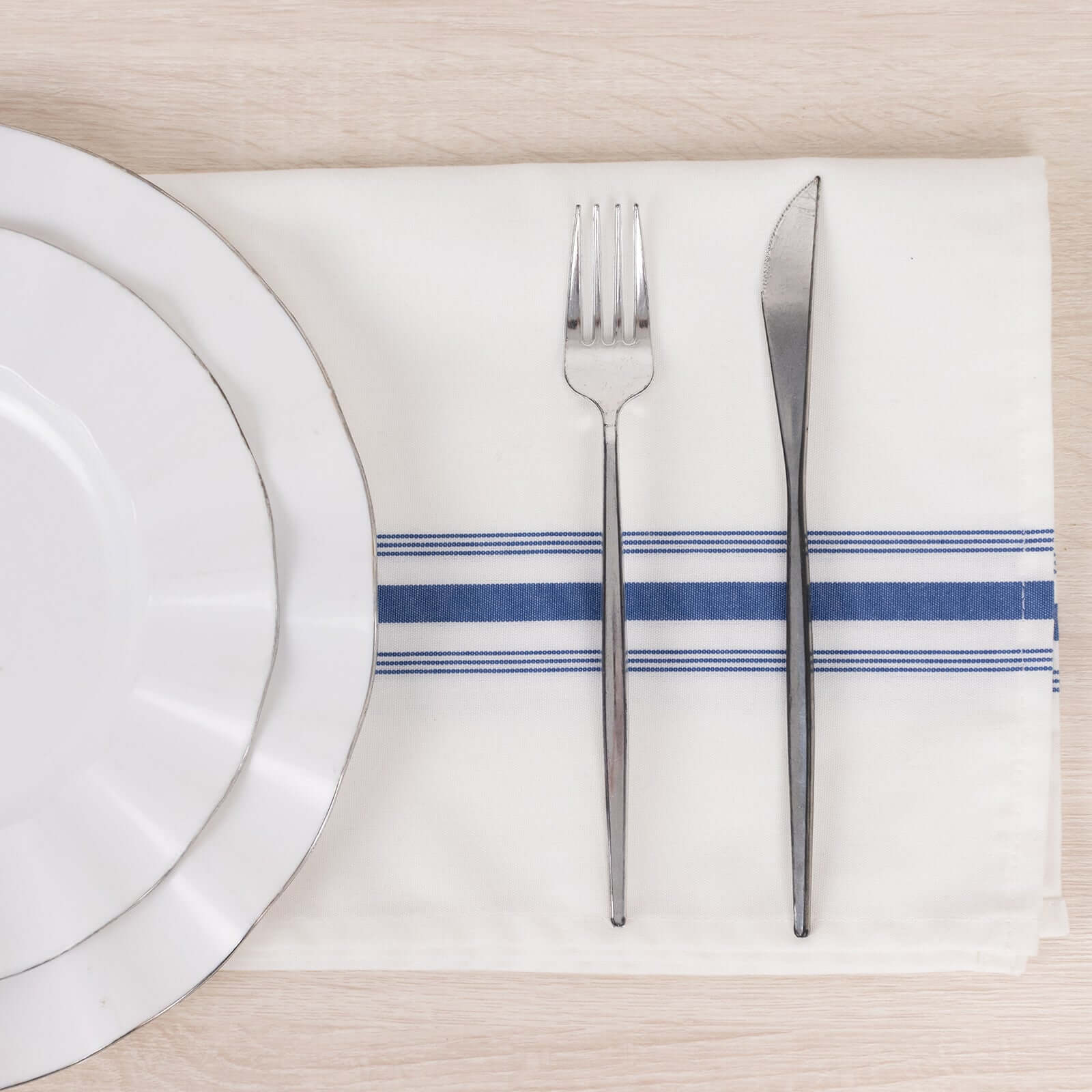 10 Pack Premium Spun Polyester Napkins 18"x22" White/Blue Bistro Style - Soft & Highly Durable Dinner Napkins - Image 8