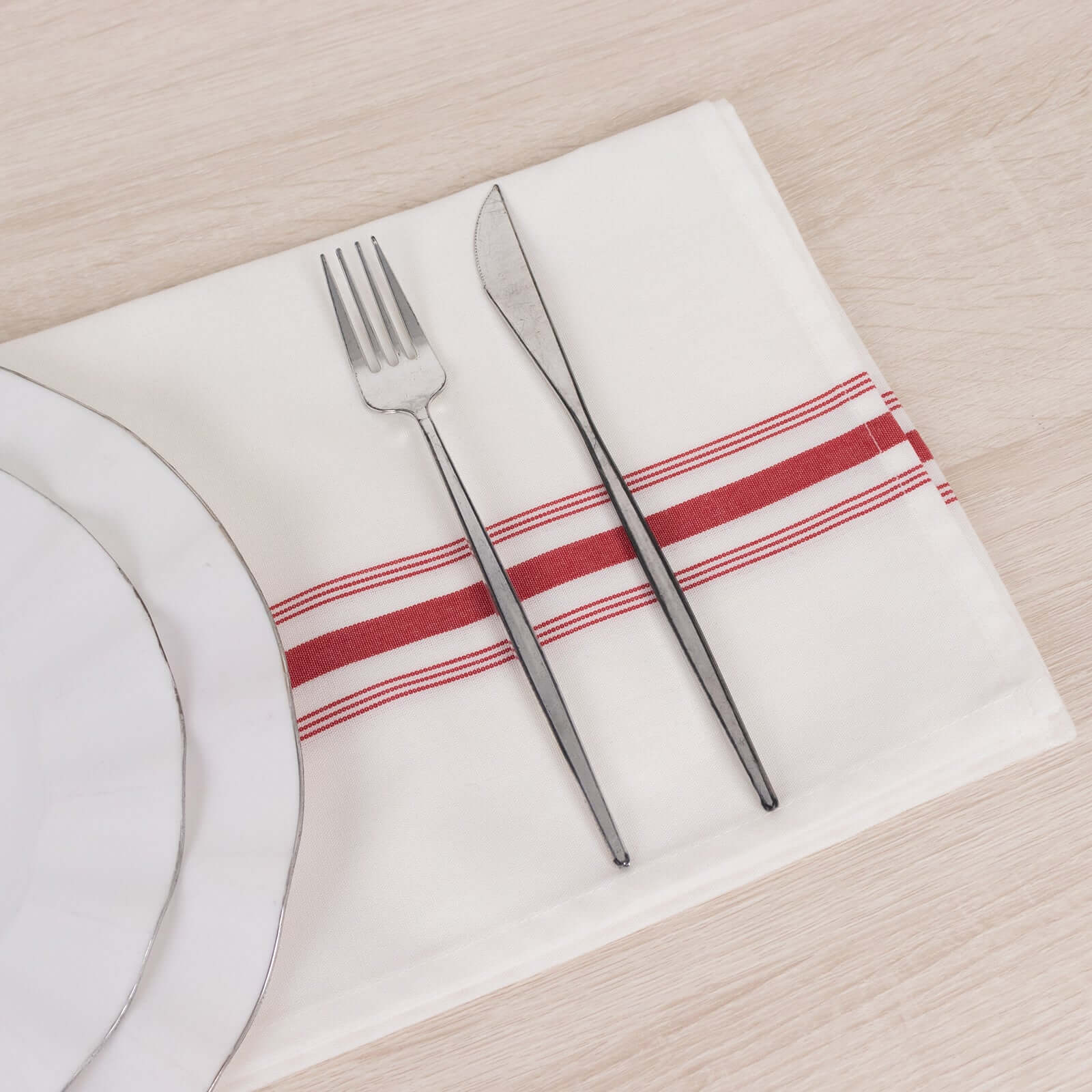 10 Pack Premium Spun Polyester Napkins 18"x22" White/Red Bistro Style - Soft & Highly Durable Dinner Napkins - Image 2