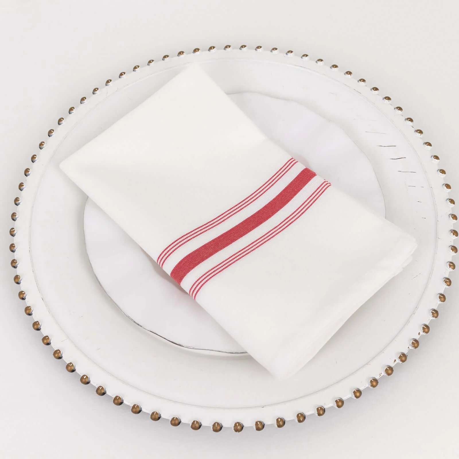 10 Pack Premium Spun Polyester Napkins 18"x22" White/Red Bistro Style - Soft & Highly Durable Dinner Napkins - Image 3