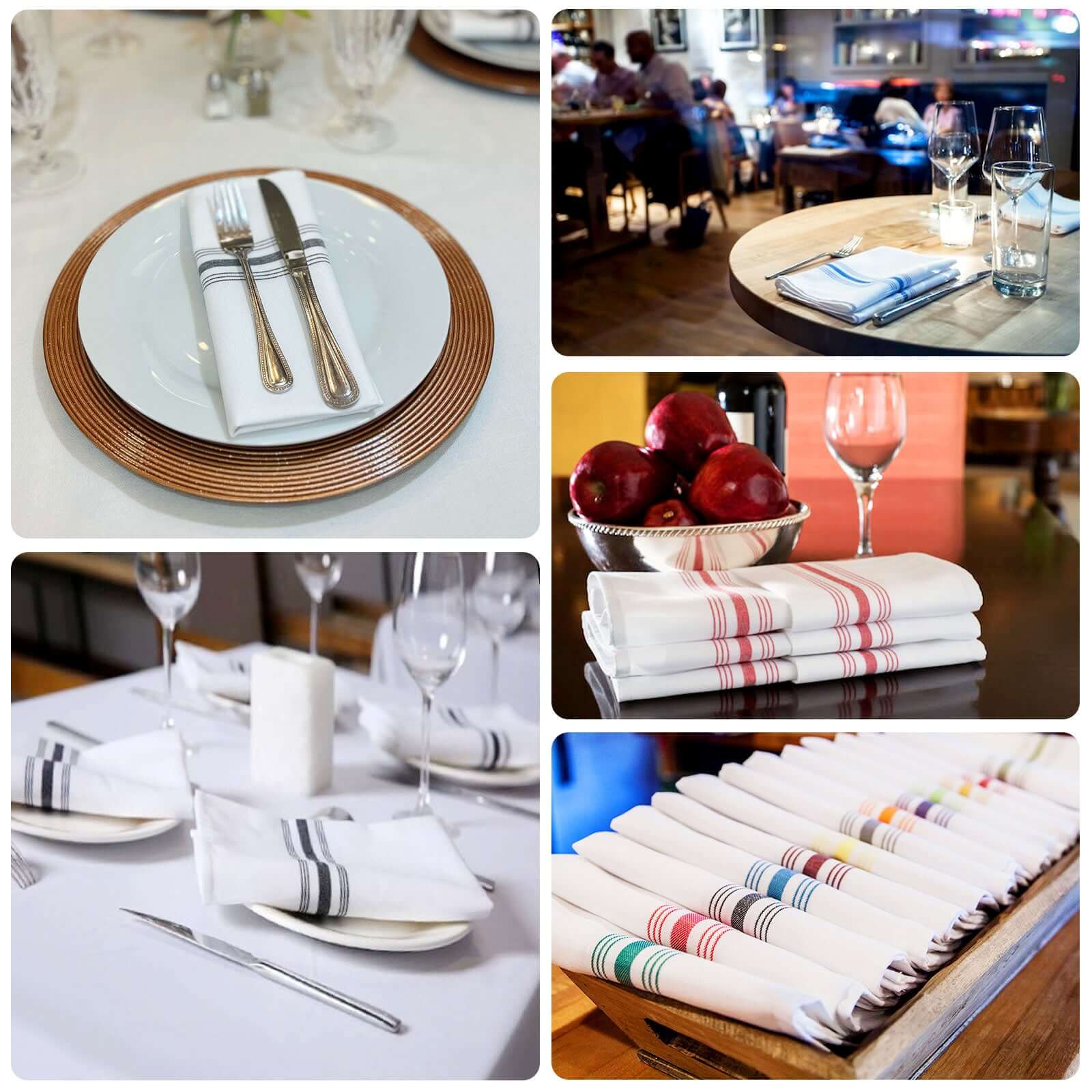 10 Pack Premium Spun Polyester Napkins 18"x22" White/Red Bistro Style - Soft & Highly Durable Dinner Napkins - Image 5