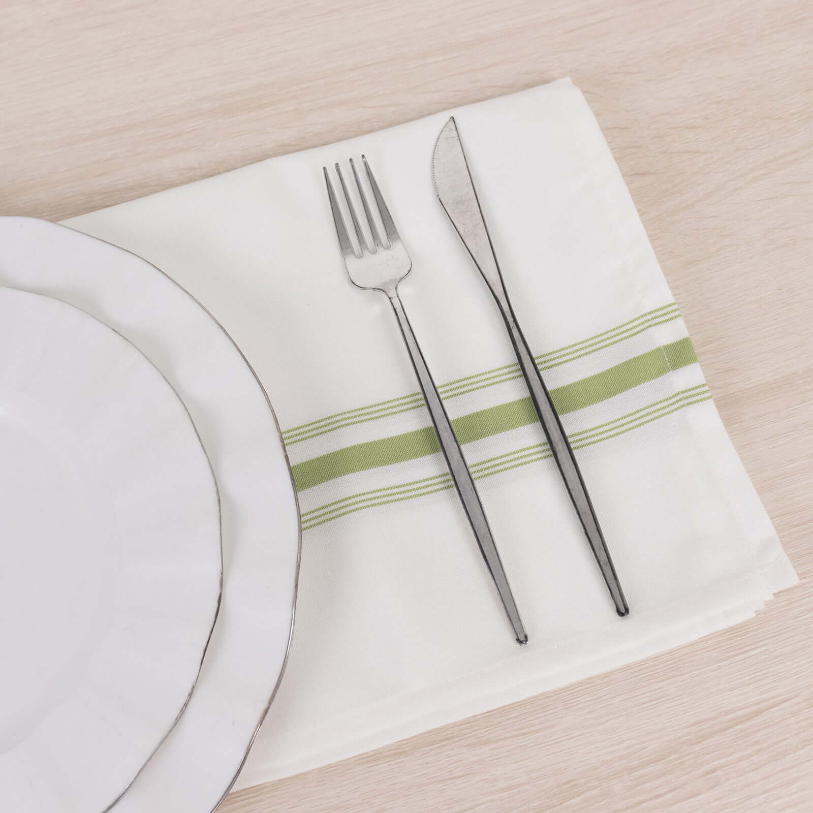 10 Pack Premium Spun Polyester Napkins 18"x22" White/Sage Green Bistro Style - Soft & Highly Durable Dinner Napkins - Image 2