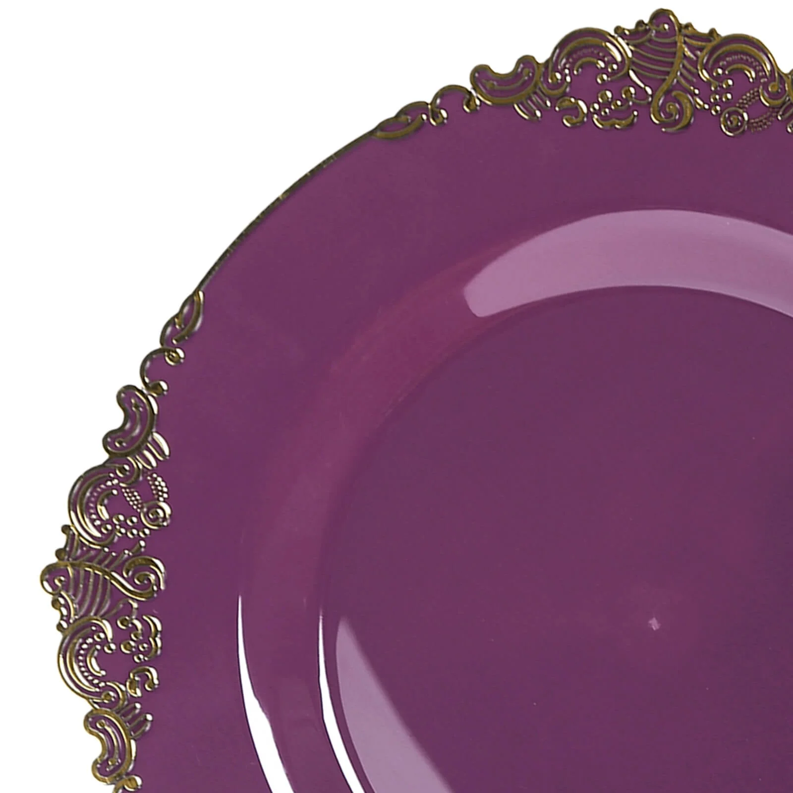 10-Pack Plastic Round Dessert Plates 8" Purple with Gold Leaf Embossed Rim - Vintage Baroque Style Disposable Salad Plates - Image 6