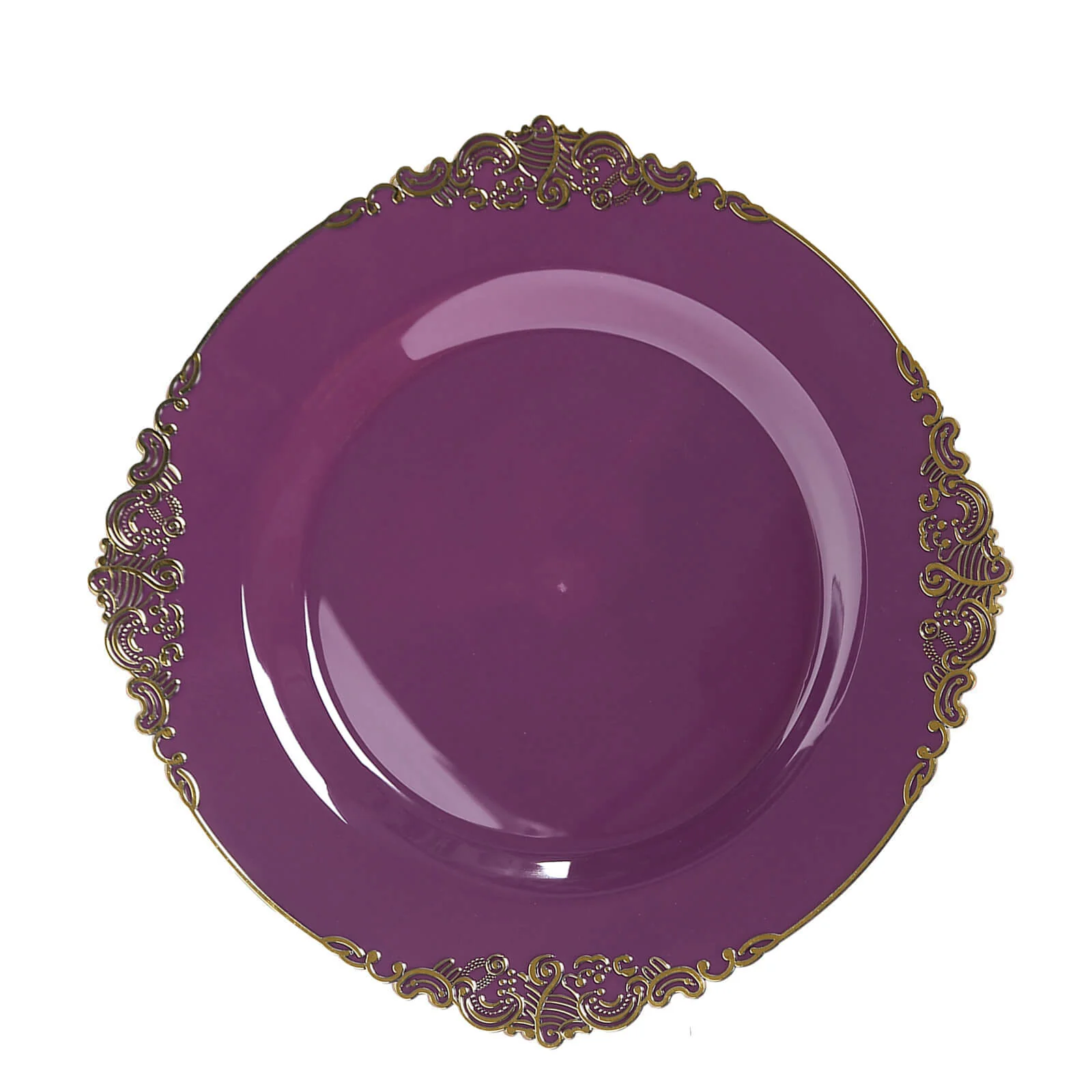 10-Pack Plastic Round Dessert Plates 8" Purple with Gold Leaf Embossed Rim - Vintage Baroque Style Disposable Salad Plates - Image 7