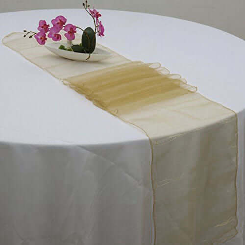 10 Pack Sheer Organza Table Runners 14"x108" Gold - Exquisite & Lightweight Table Decor - Image 7