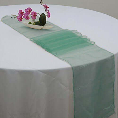 10 Pack Sheer Organza Table Runners 14"x108" Hunter Emerald Green - Lightweight Table Decor - Image 2