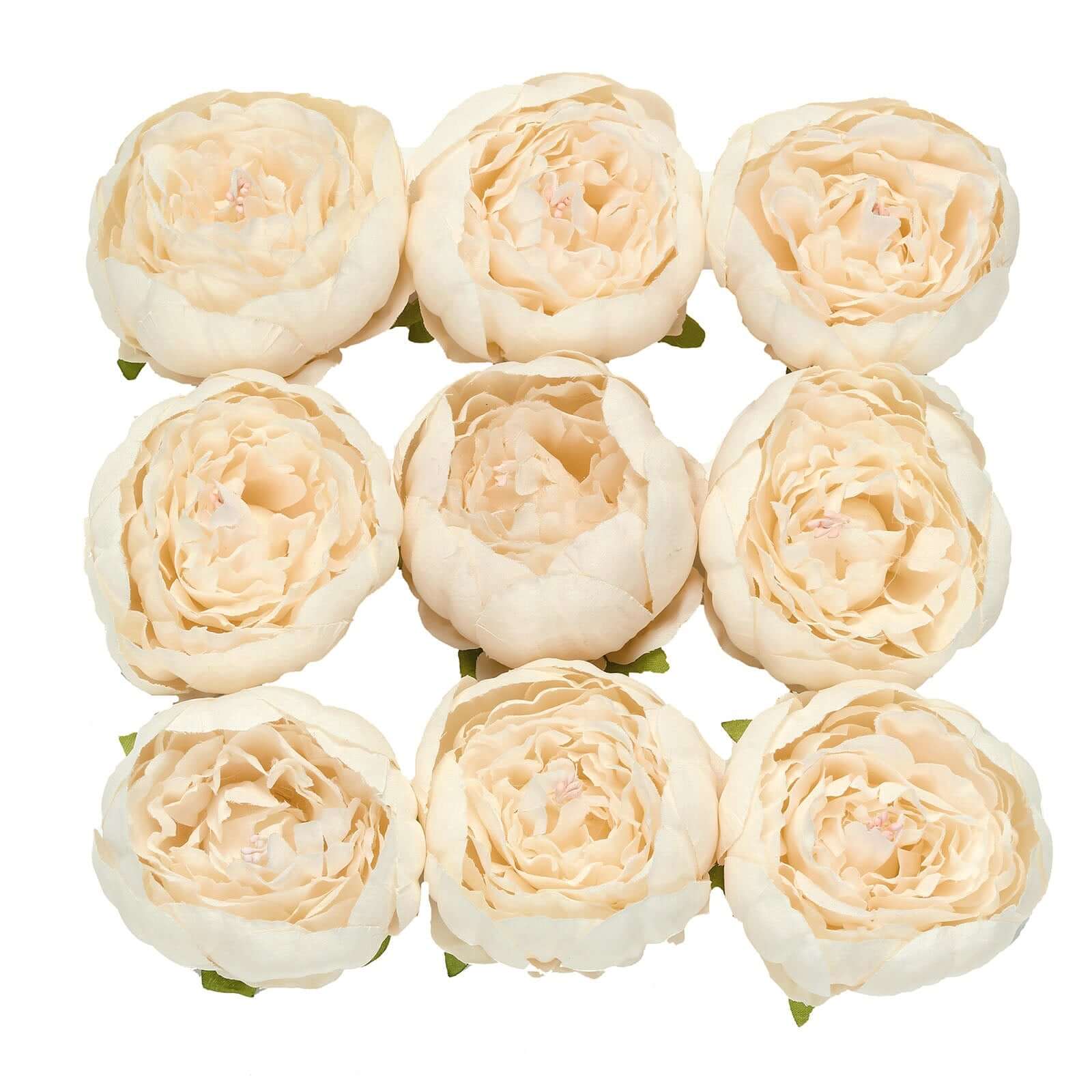 10-Pack Silk Peony Flower Heads 3" Beige - Realistic Faux Craft Flowers for Wedding Bouquets Centerpieces & Decorations - Image 8