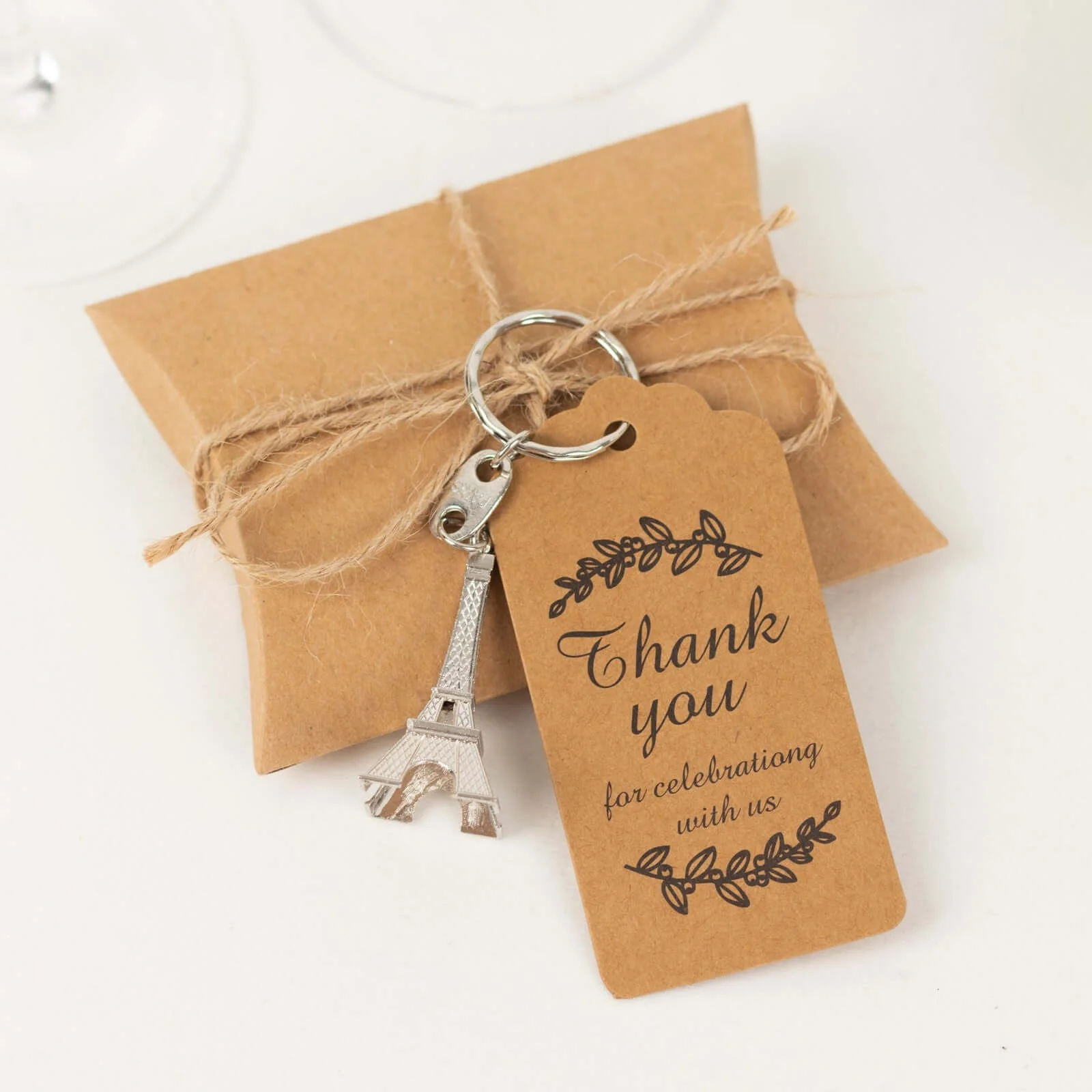 10 Pack Silver Plastic Paris Eiffel Tower Keychain Party Favor, Wedding Bridal Shower Souvenirs With Thank You Tag - 4" - Image 2
