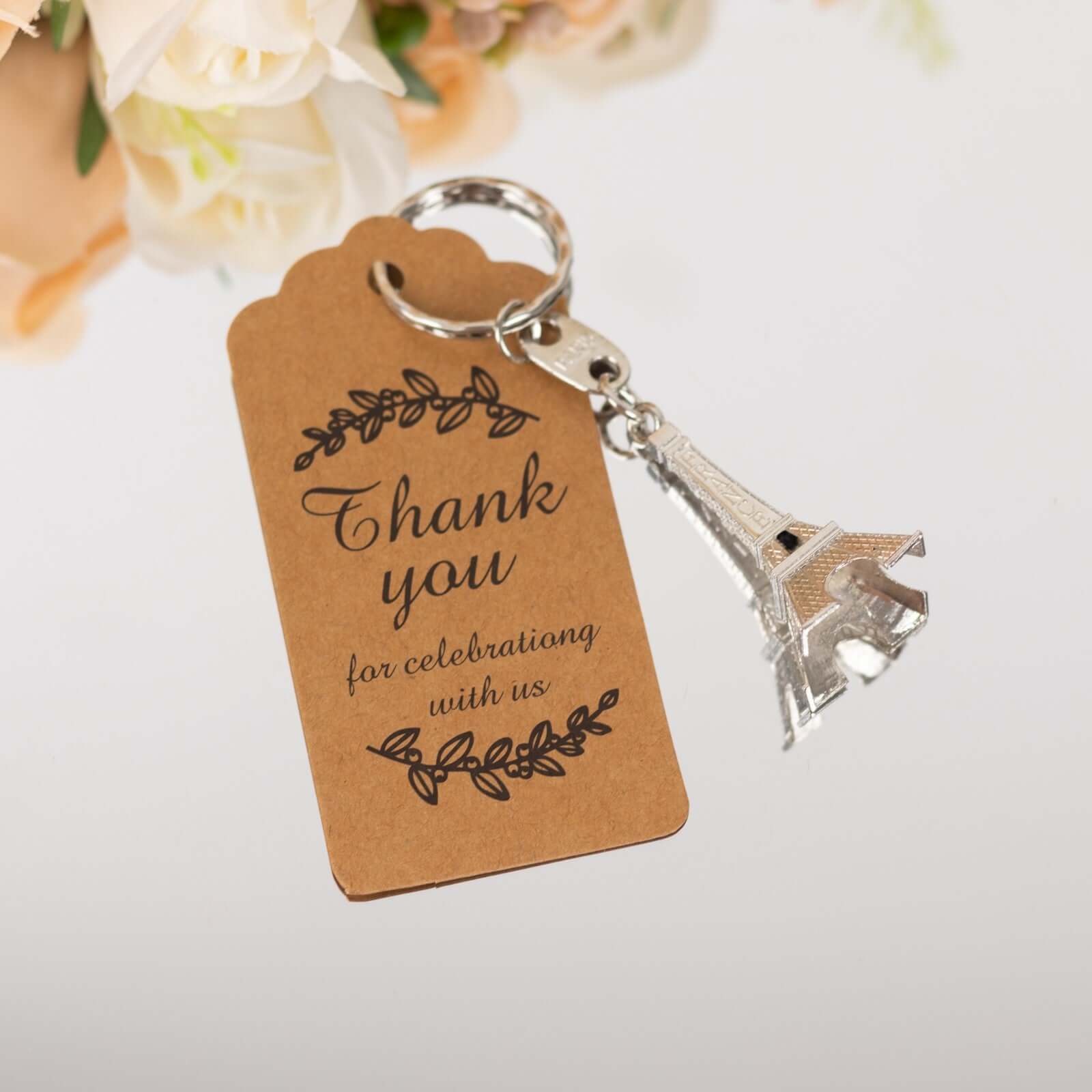 10 Pack Silver Plastic Paris Eiffel Tower Keychain Party Favor, Wedding Bridal Shower Souvenirs With Thank You Tag - 4" - Image 6