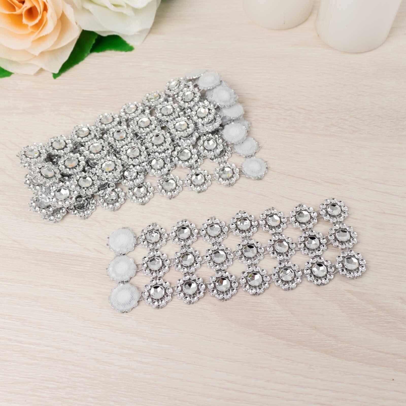 10 Pack Silver Sunflower Diamond Rhinestones Napkin Rings With Velcro, Elegant Wedding Napkin Holders - Image 2