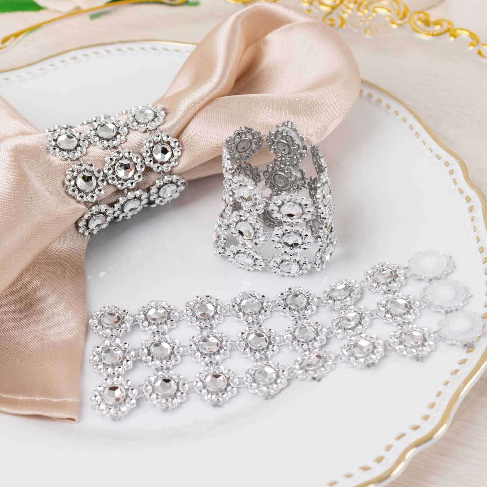 10 Pack Silver Sunflower Diamond Rhinestones Napkin Rings With Velcro, Elegant Wedding Napkin Holders - Image 6