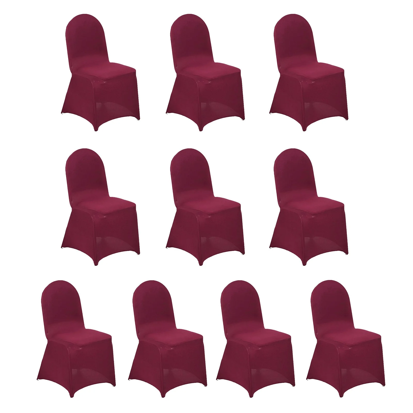 10 Pack Spandex Fitted Banquet Chair Covers Burgundy - Reusable Stretch Slip-On Slipcovers - Image 3