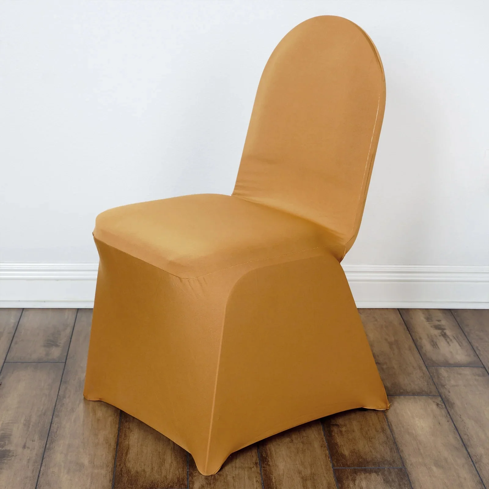 10 Pack Spandex Fitted Banquet Chair Covers Gold - Reusable Stretch Slip-On Slipcovers for Weddings & Events - Image 2