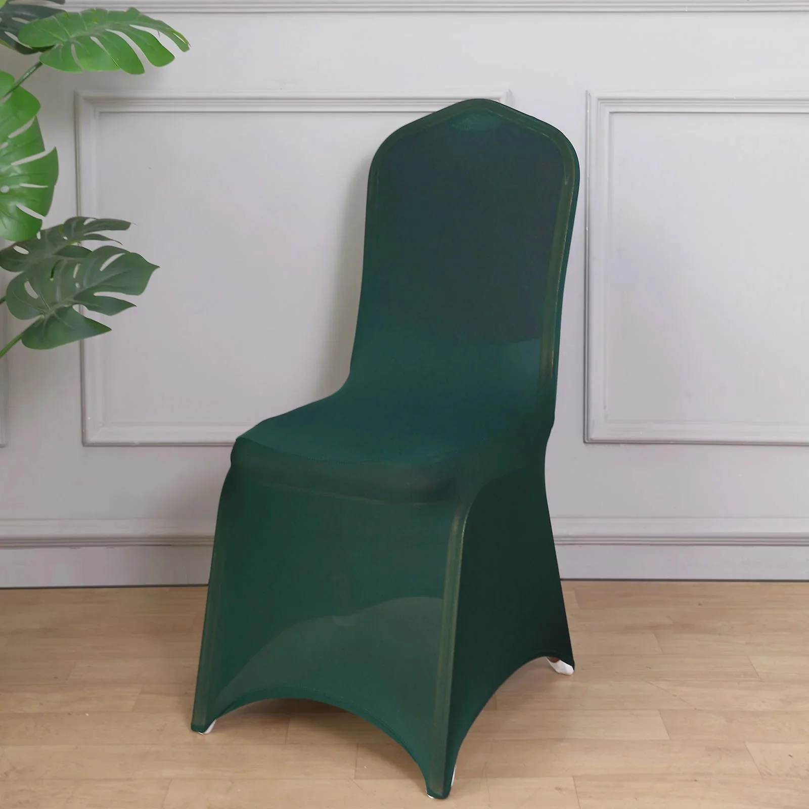 10 Pack Spandex Fitted Banquet Chair Covers Hunter Emerald Green - Reusable Stretch Slip-On Slipcovers - Image 2