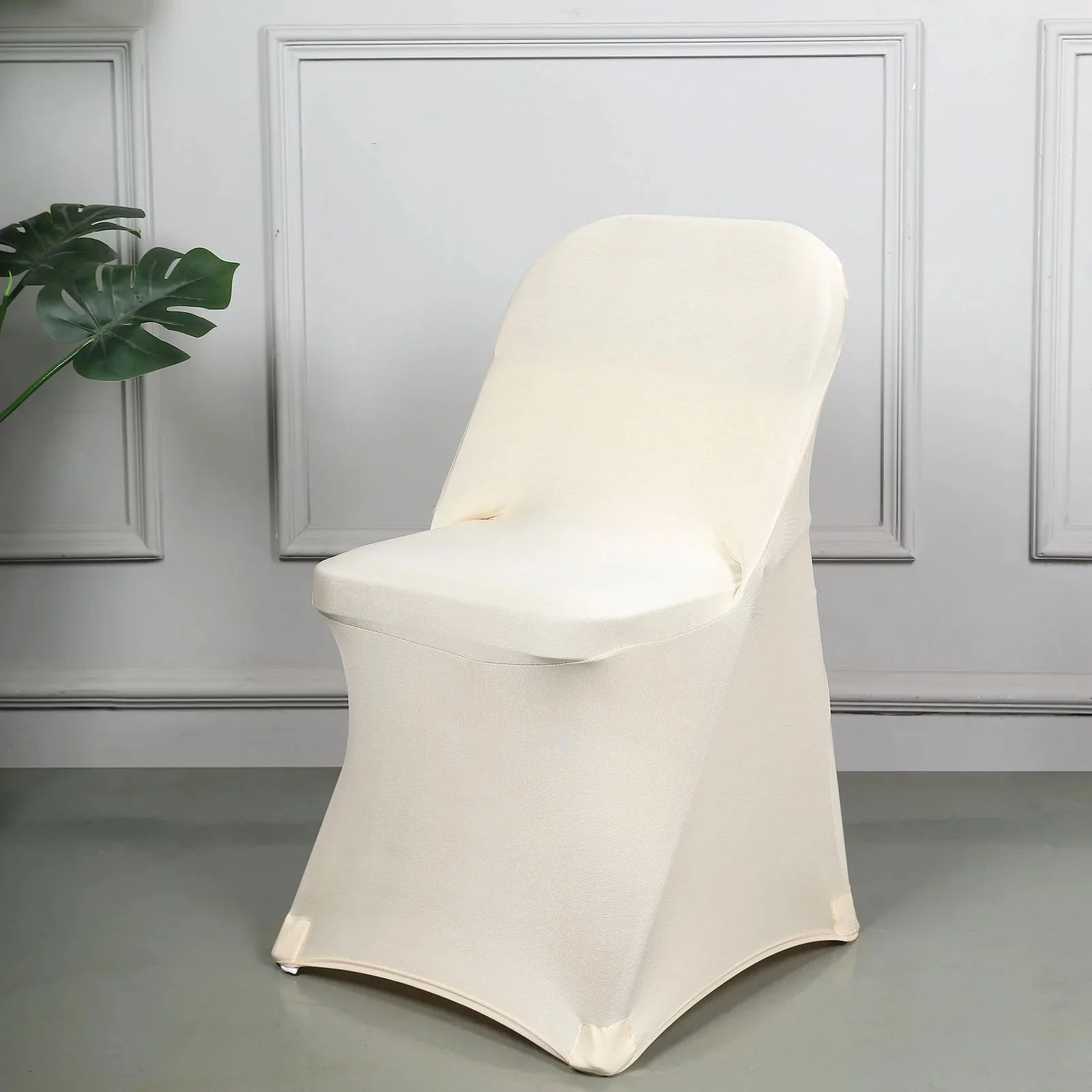 10 Pack Stretch Spandex Folding Chair Covers Beige - 160GSM Superior Durability with a Snug Fit Slipcovers - Image 2