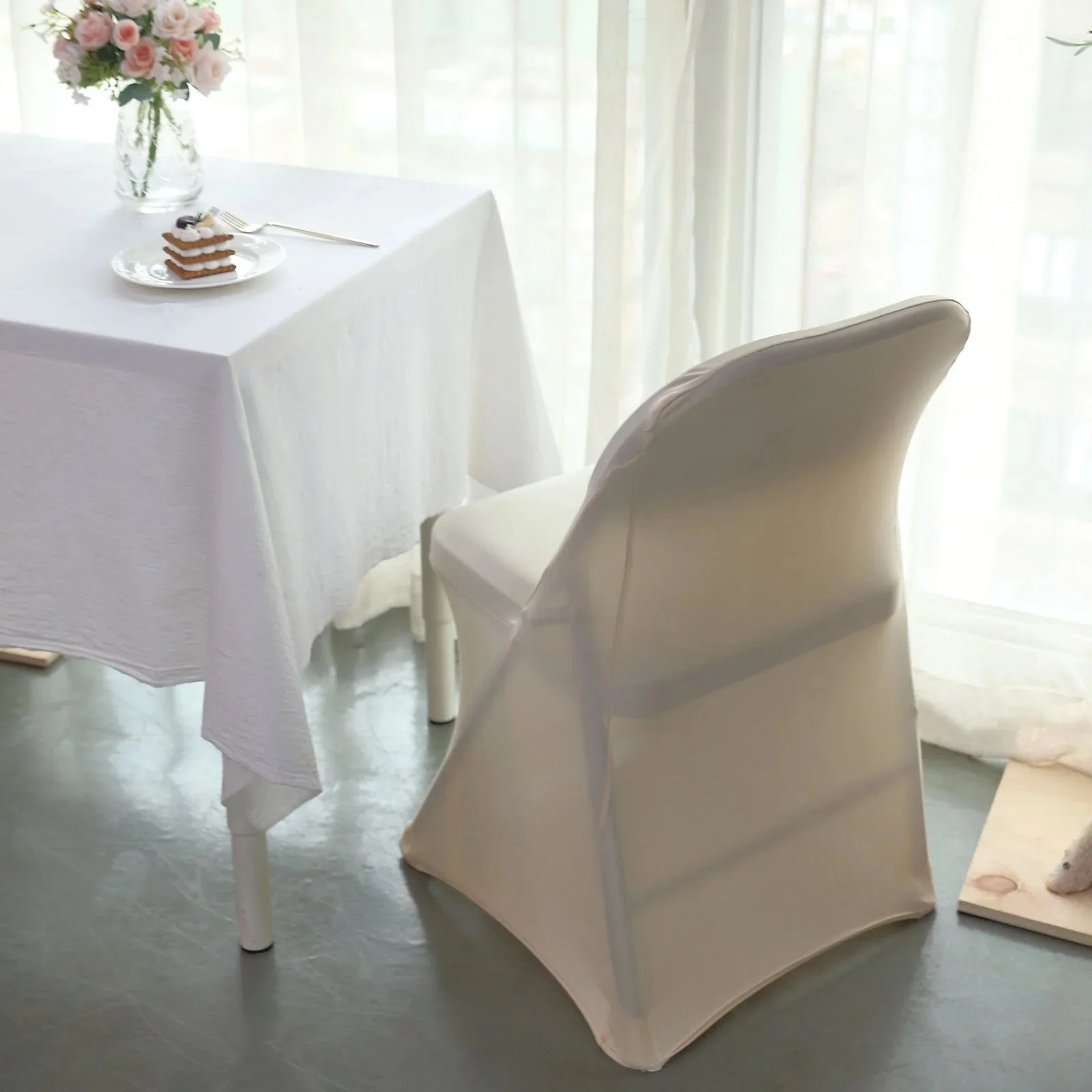 10 Pack Stretch Spandex Folding Chair Covers Beige - 160GSM Superior Durability with a Snug Fit Slipcovers - Image 4