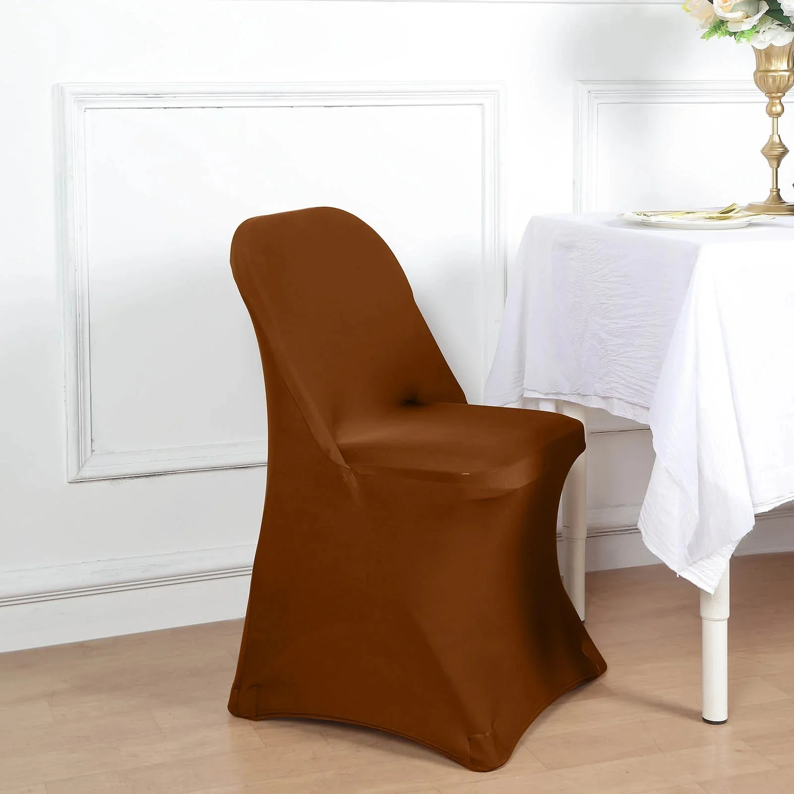 10 Pack Stretch Spandex Folding Chair Covers Cinnamon Brown - 160GSM Superior Durability with a Snug Fit Slipcovers - Image 4