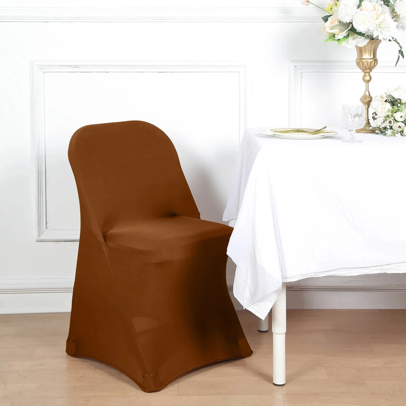 10 Pack Stretch Spandex Folding Chair Covers Cinnamon Brown - 160GSM Superior Durability with a Snug Fit Slipcovers - Image 6