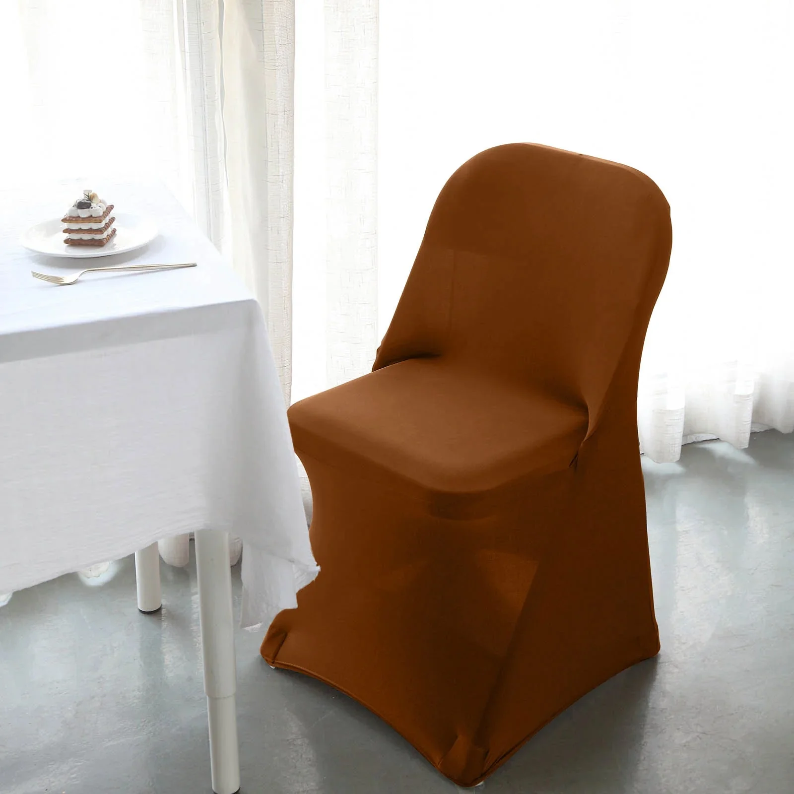 10 Pack Stretch Spandex Folding Chair Covers Cinnamon Brown - 160GSM Superior Durability with a Snug Fit Slipcovers - Image 8