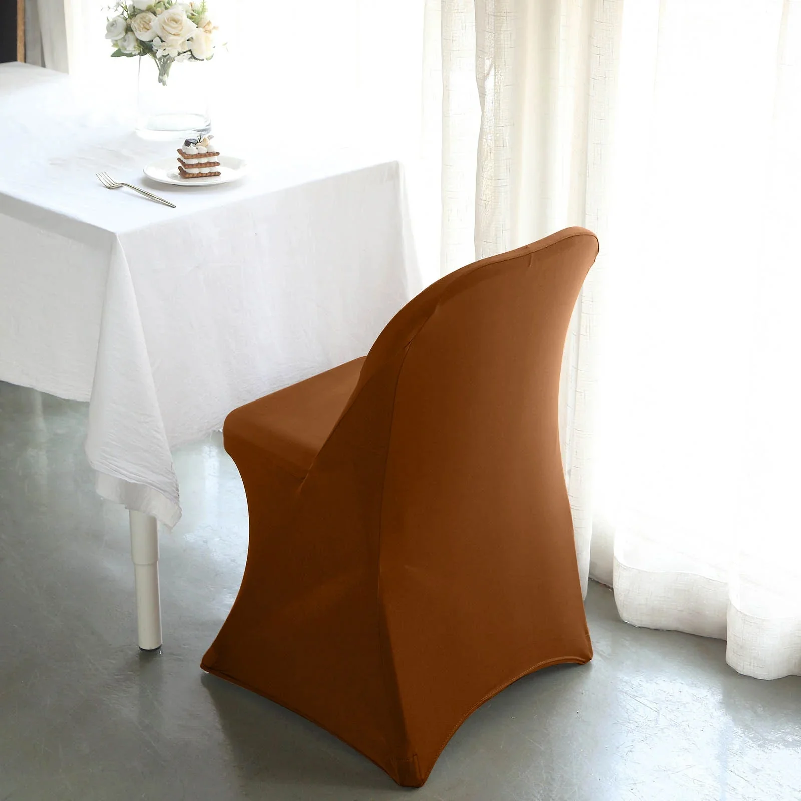 10 Pack Stretch Spandex Folding Chair Covers Cinnamon Brown - 160GSM Superior Durability with a Snug Fit Slipcovers - Image 9