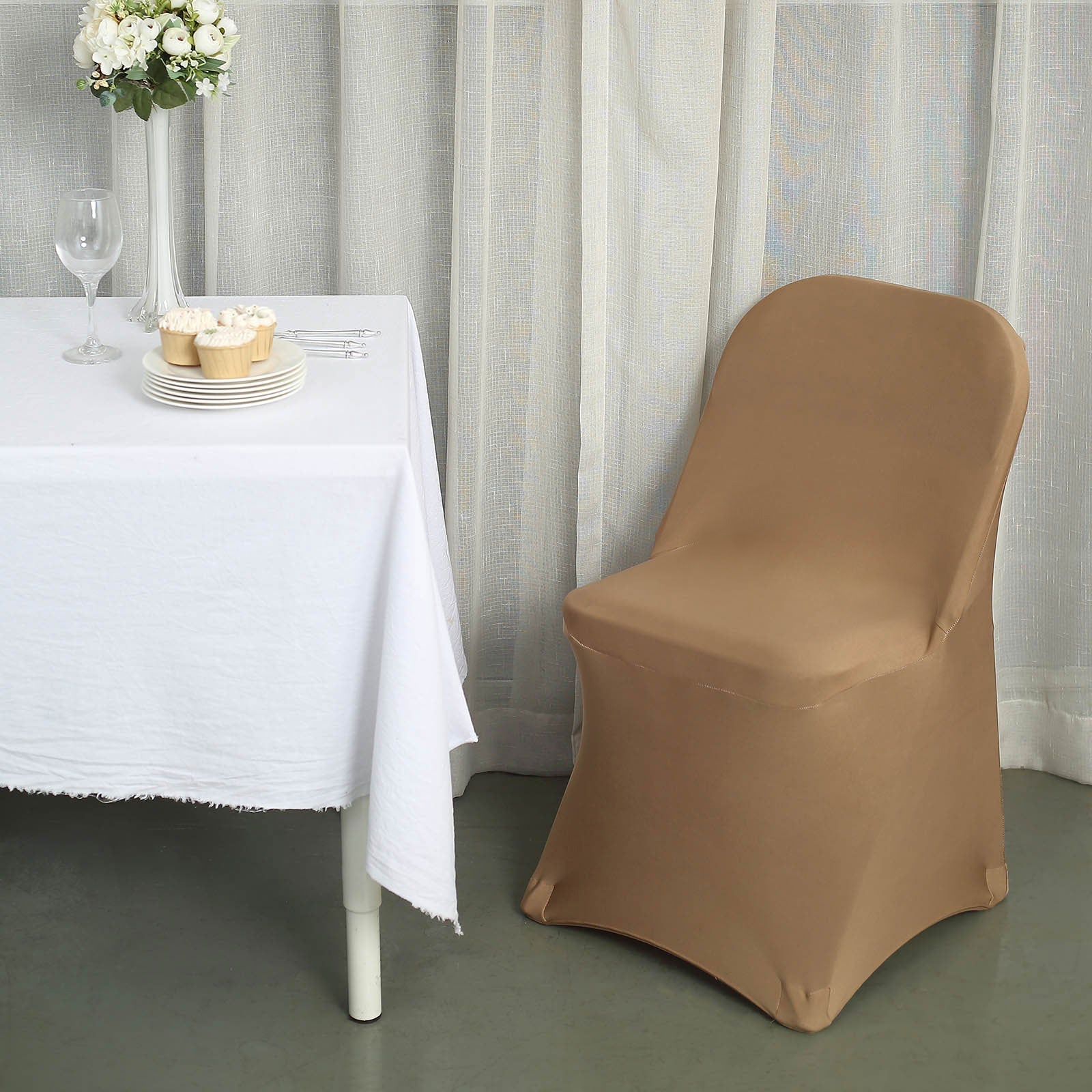 10 Pack Stretch Spandex Folding Chair Covers Taupe - 160GSM Superior Durability with a Snug Fit Slipcovers - Image 4
