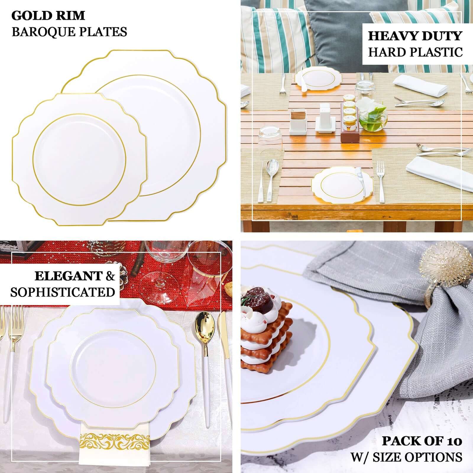 10 Pack Terracotta (Rust) Hard Plastic Baroque Dinner Plates with Gold Rim, Heavy Duty Disposable Dinnerware 11" - Image 4