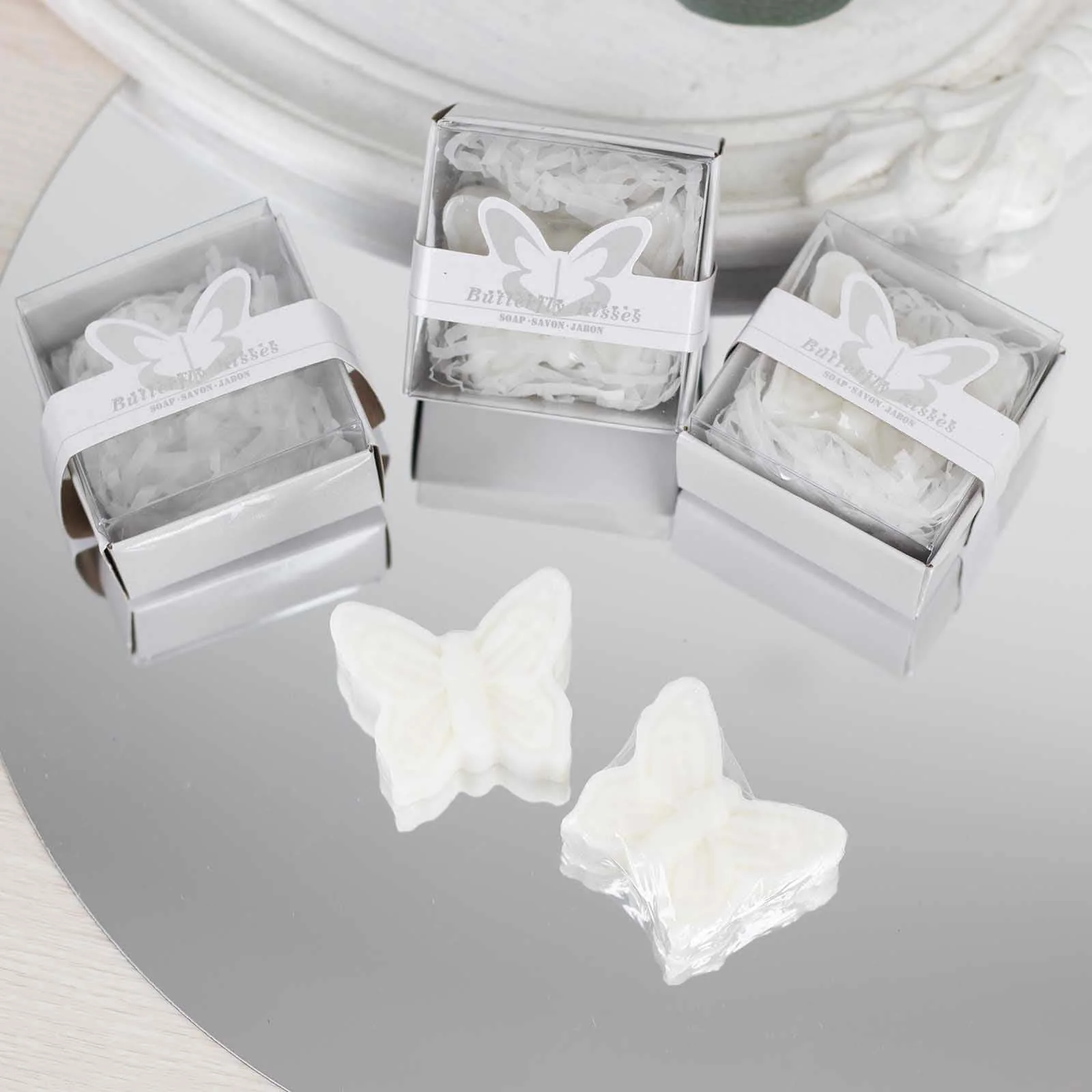 10 Pack White Butterfly Unscented Soap Party Favors with Gift Boxes, Pre-Packed Baby Shower Wedding Souvenirs - 2" - Image 8