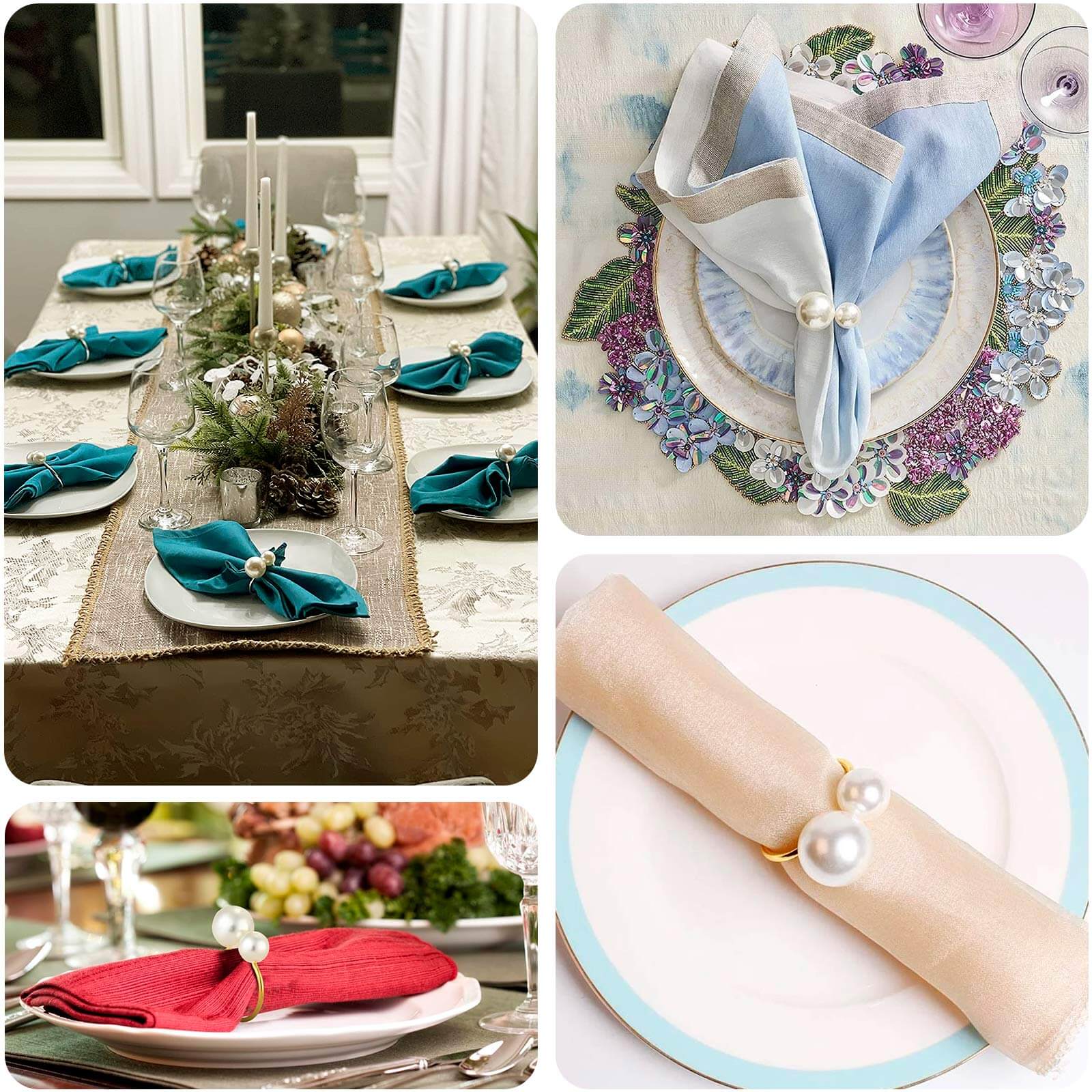 10 Pack White Pearl Gold Metal Napkin Rings Dining Table Decor, Elegant Round Wedding Napkin Holders - 2.5" - Image 5
