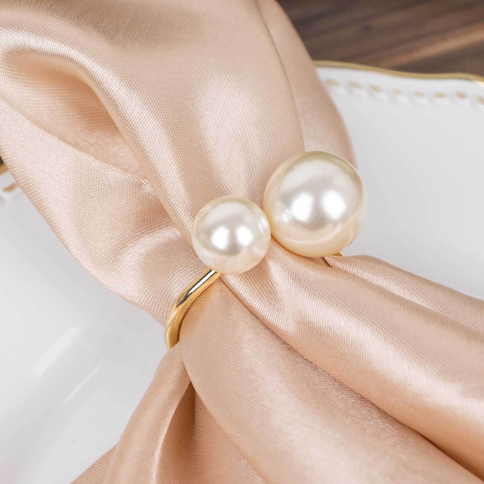 10 Pack White Pearl Gold Metal Napkin Rings Dining Table Decor, Elegant Round Wedding Napkin Holders - 2.5" - Image 7