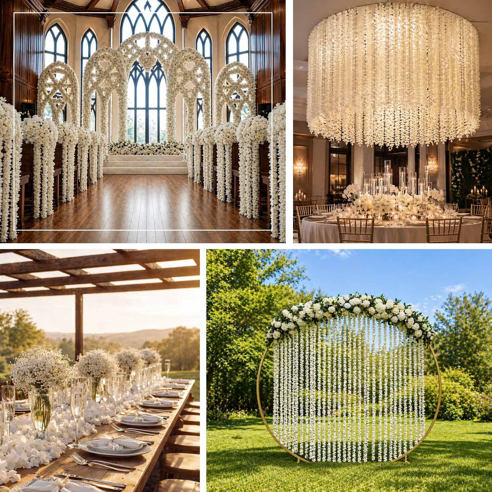 10 Pack White Wisteria Vines Artificial Flower Garlands, Hanging Silk Flowers Wedding Arch Garden Wall Decor - 6.5ft - Image 4
