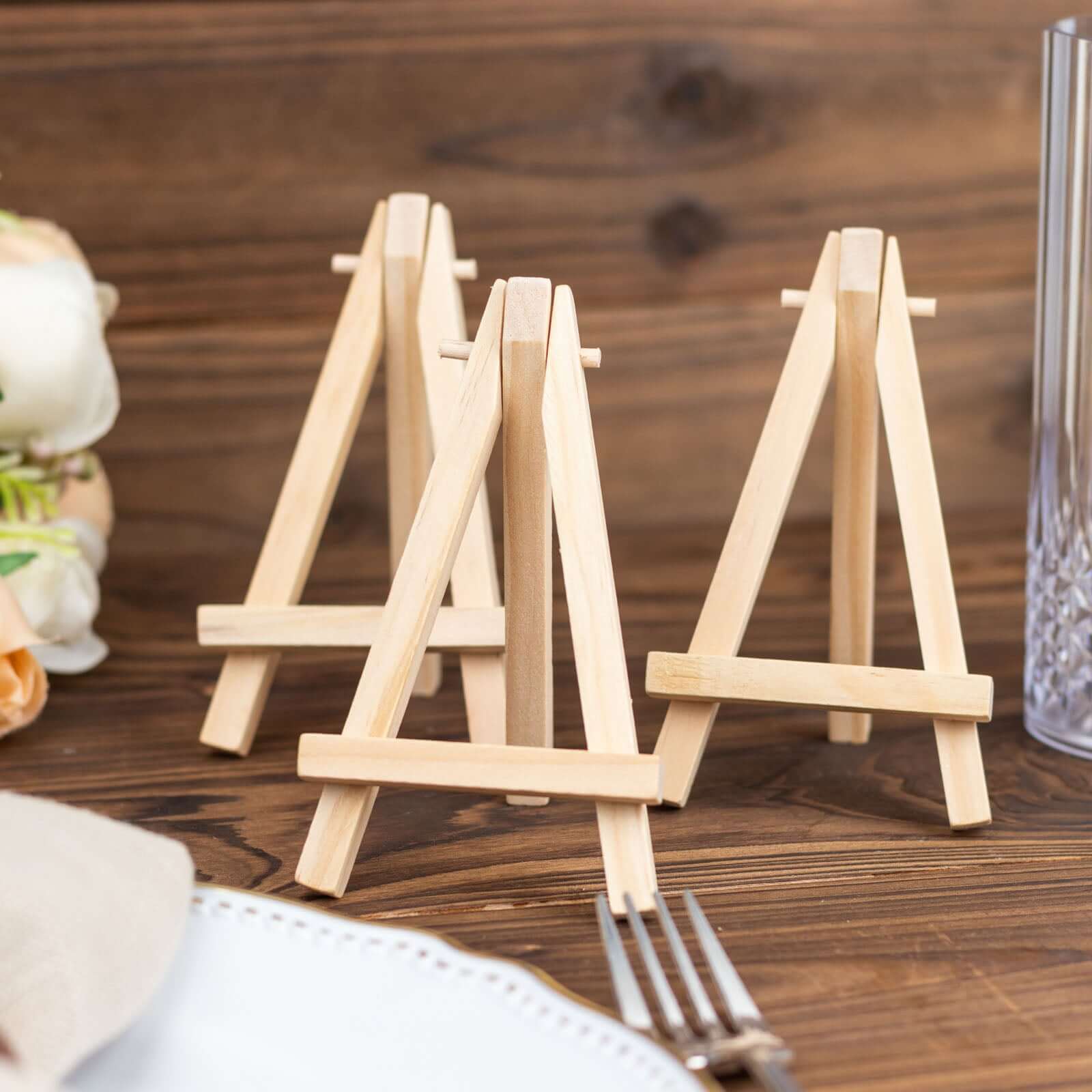 10-Pack Wooden Display Easel Stands 5" DIY Mini Design Natural - Rustic Place Card Table Number Holders - Image 2