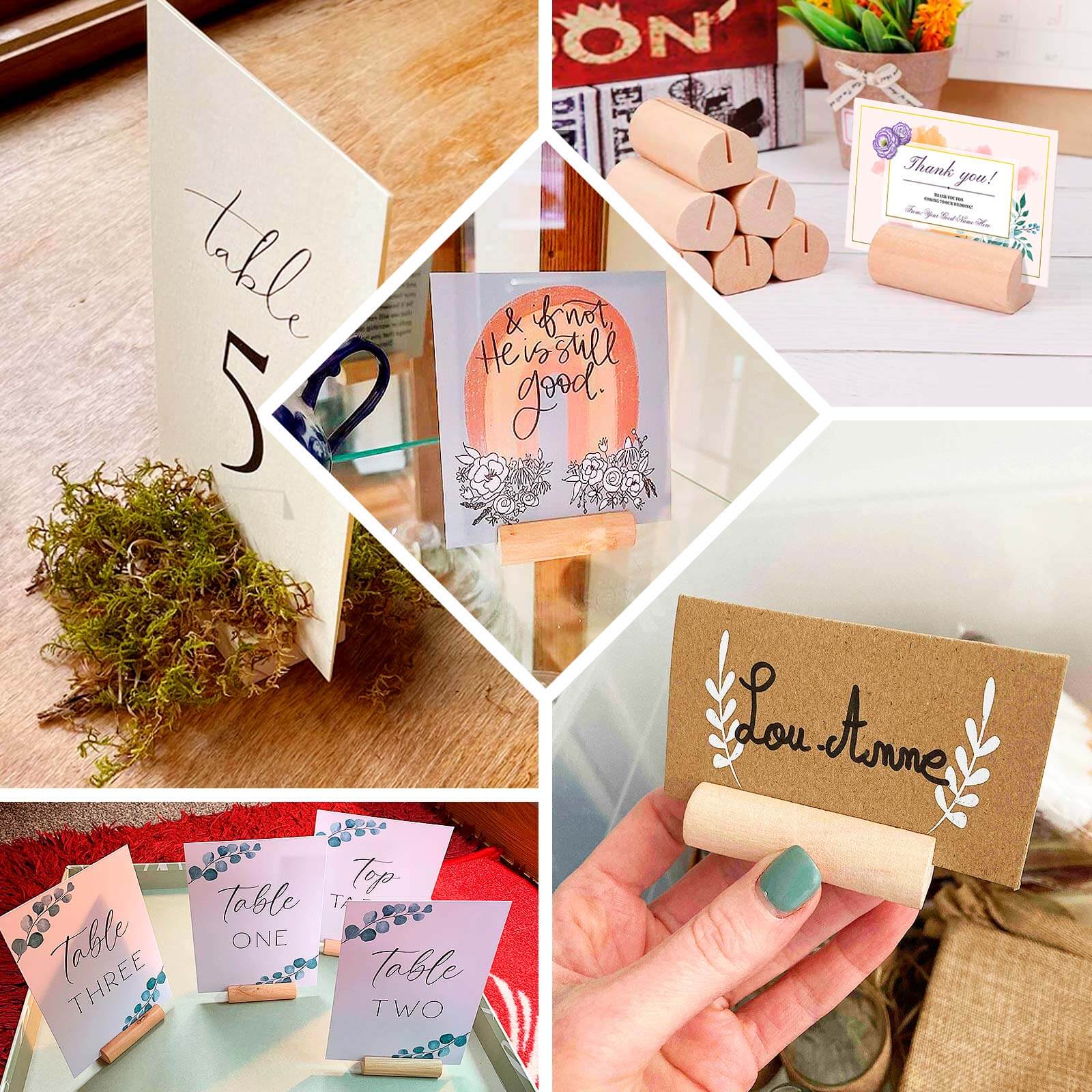 10-Pack Wooden Place Card Holders 2" Farmhouse Cylindrical Design Natural - Rustic Table Number Stands - Image 5