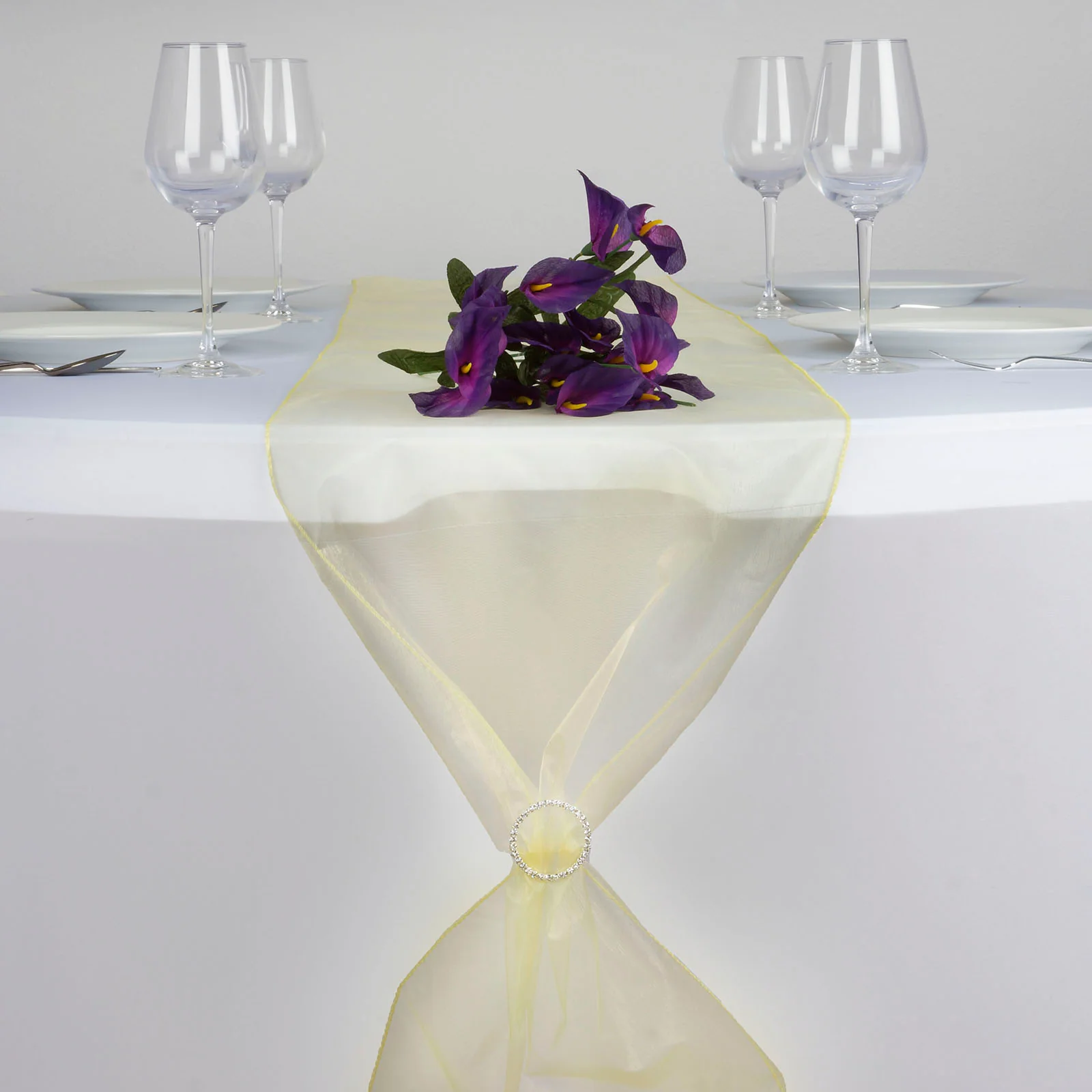 10 Pack Yellow Sheer Organza Table Runners - 14"x108"