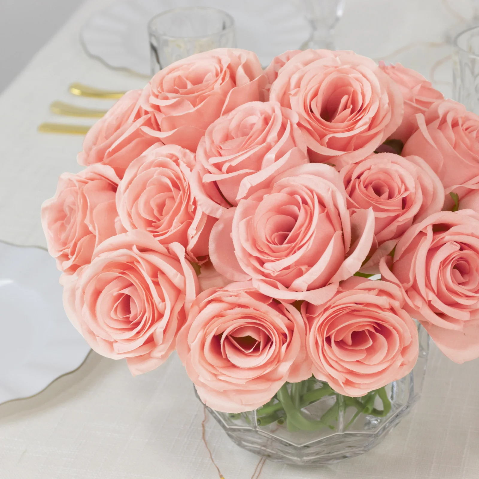 10 Pcs Pink Silk Roses - Realistic 12" Artificial Flowers for Arrangements & Bouquets - Image 7