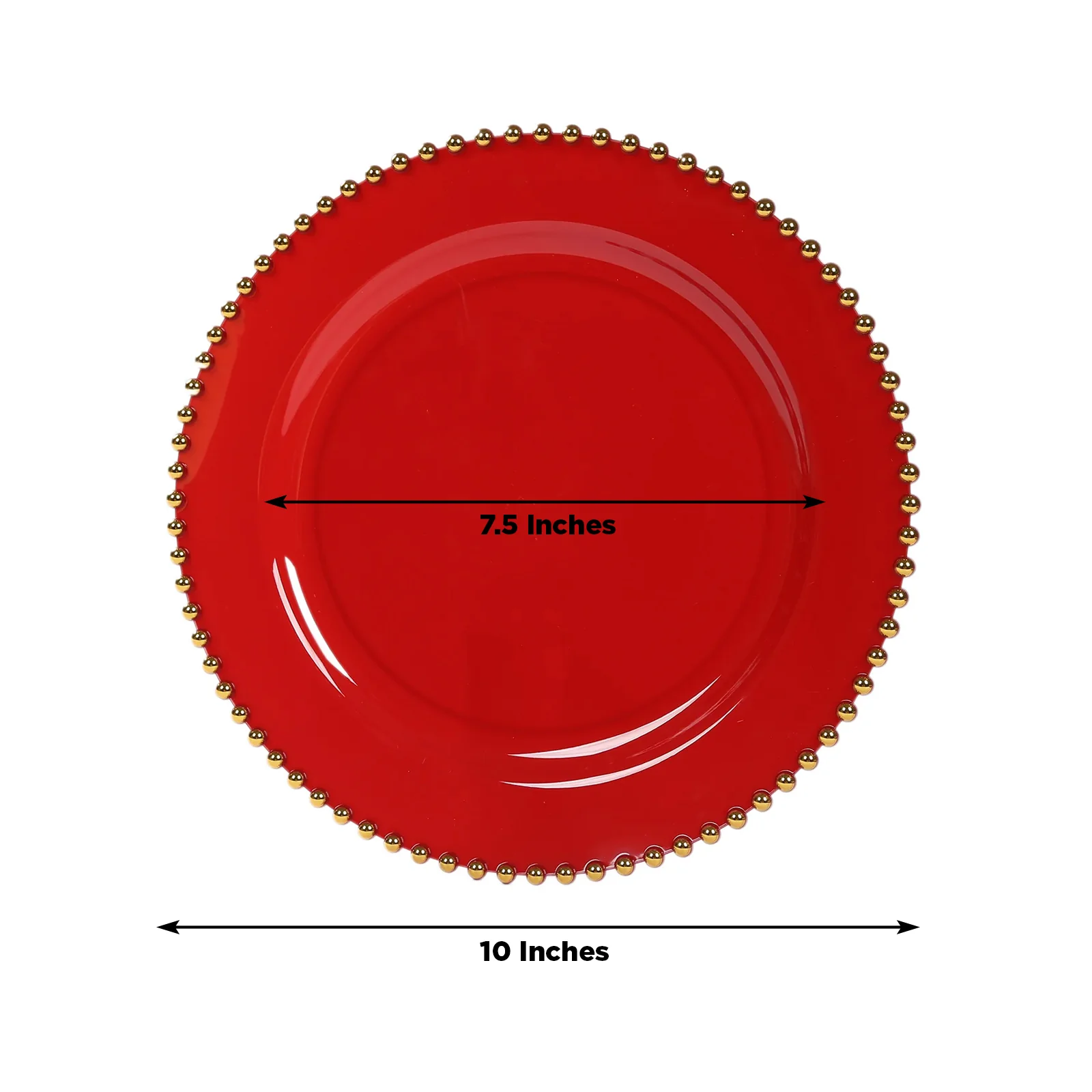 10-Pack Plastic Round Dinner Plates 10" Red with Gold Beaded Rim - Disposable Party Plates for Stylish Gatherings & Celebrations - Image 2