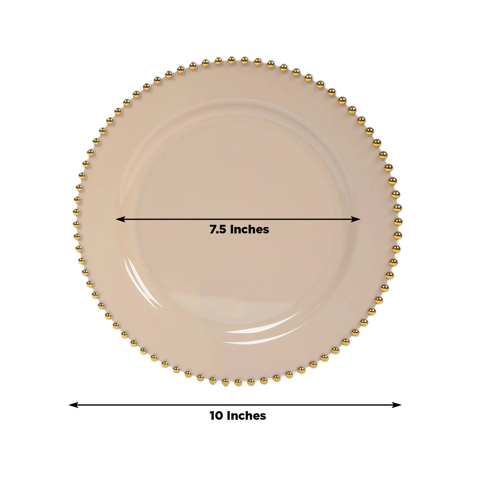 10-Pack Plastic Round Dinner Plates 10" Taupe with Gold Beaded Rim - Disposable Party Plates for Stylish Gatherings & Celebrations - Image 2