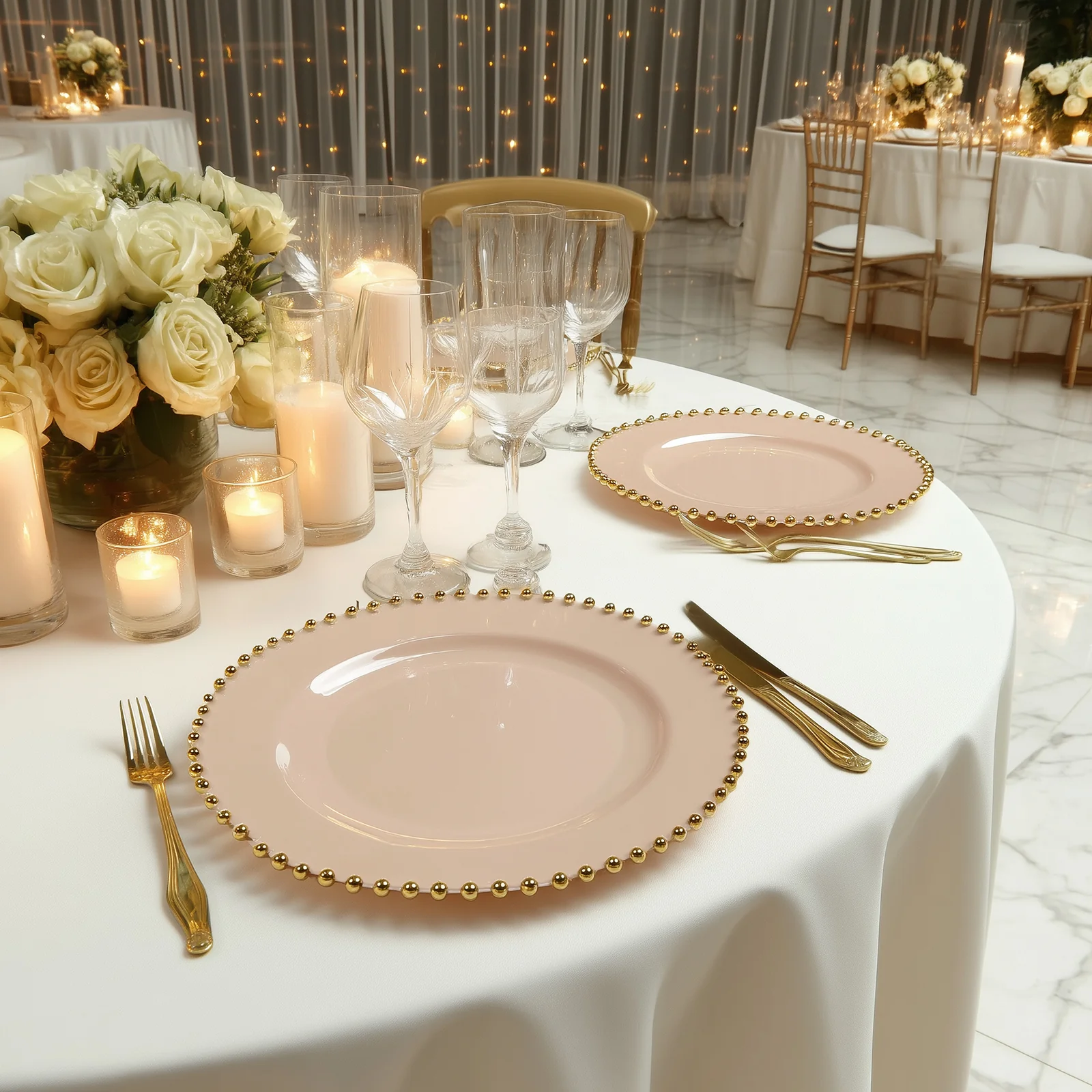 10-Pack Plastic Round Dinner Plates 10" Taupe with Gold Beaded Rim - Disposable Party Plates for Stylish Gatherings & Celebrations - Image 7