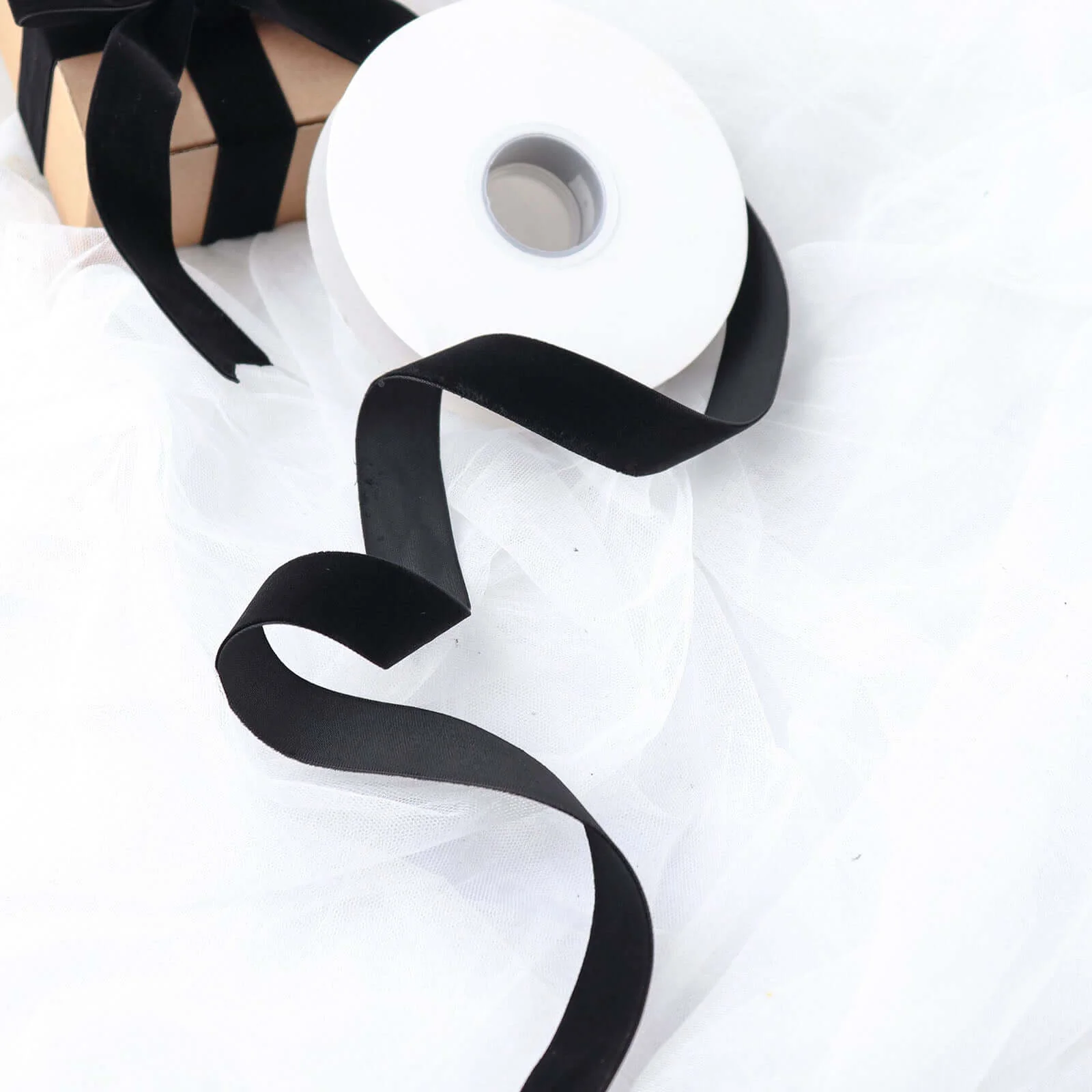 Black Velvet Single Faced Ribbon Spool, DIY Craft Supplies, Velvet and Nylon Ribbon Roll 10 Yards 1" - Image 2