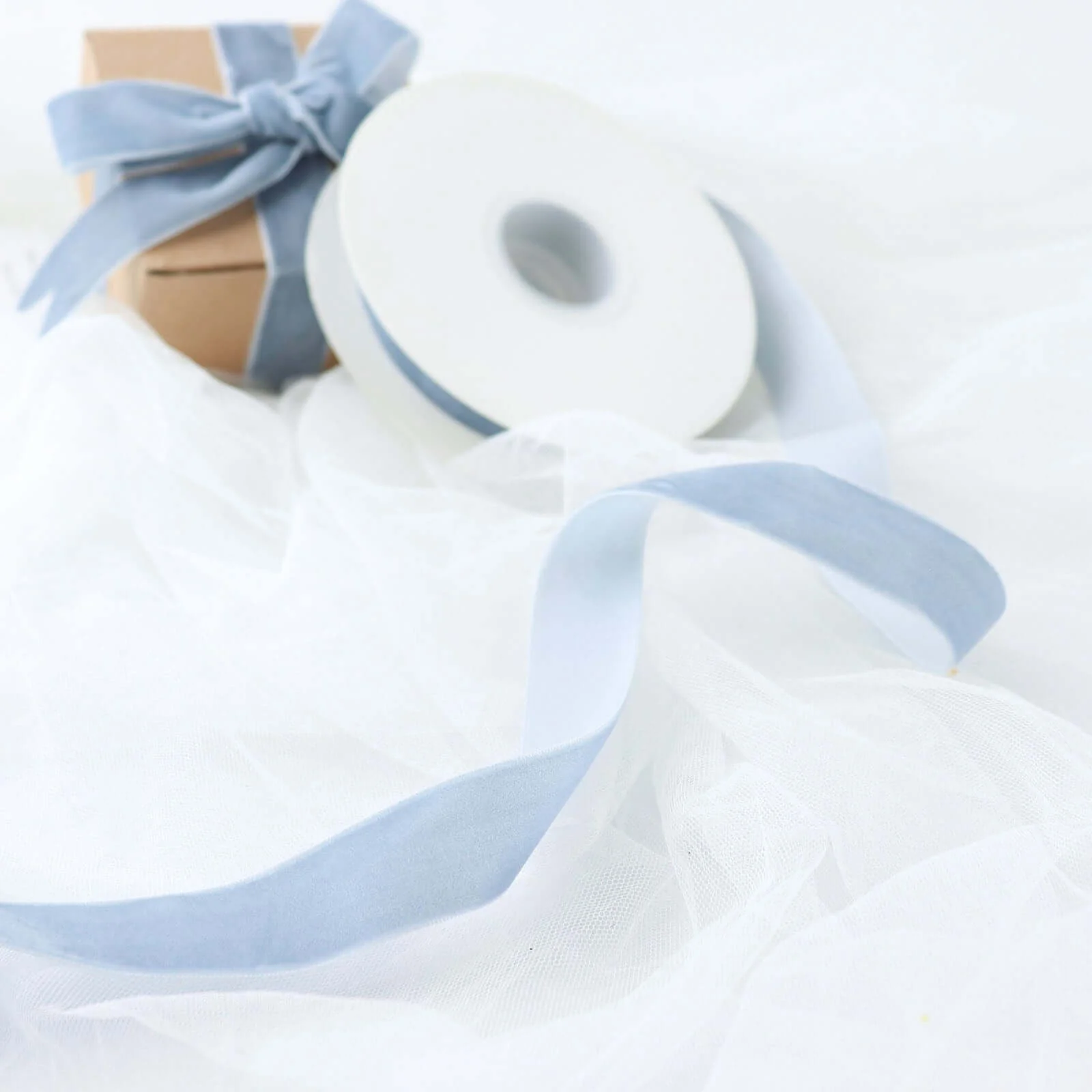 Dusty Blue Velvet Single Faced Ribbon Spool, DIY Craft Supplies, Velvet and Nylon Ribbon Roll 10 Yards 1" - Image 2