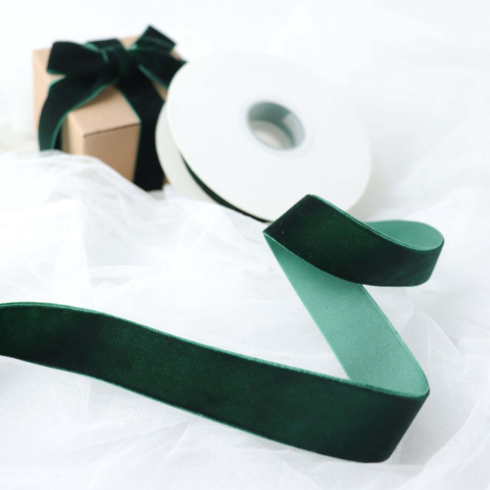 Hunter Emerald Green Velvet Single Faced Ribbon Spool, DIY Craft Supplies, Velvet and Nylon Ribbon Roll 10 Yards 1" - Image 2