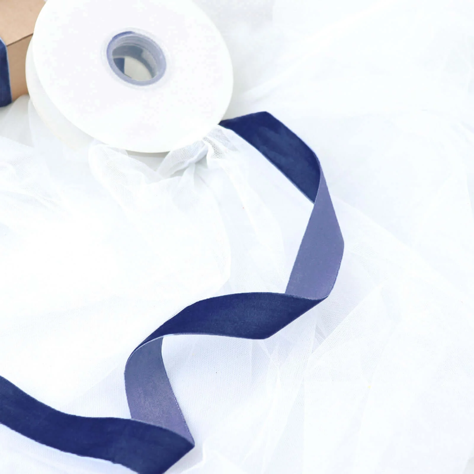 Navy Blue Velvet Single Faced Ribbon Spool, DIY Craft Supplies, Velvet and Nylon Ribbon Roll 10 Yards 1" - Image 2