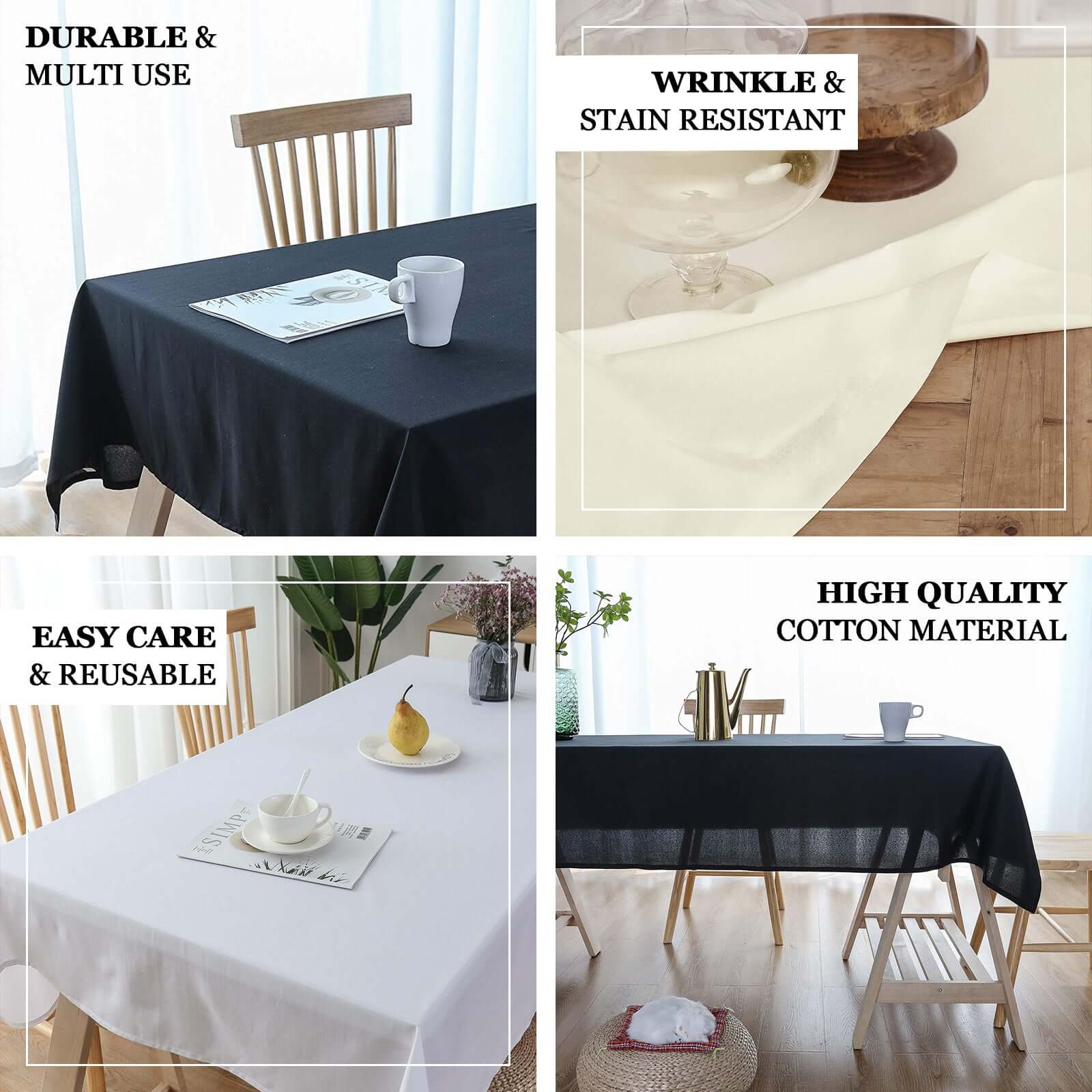 100% Cotton Rectangle Tablecloth 60"x102" Black Linen - Soft & Breathable Table Cover - Image 4