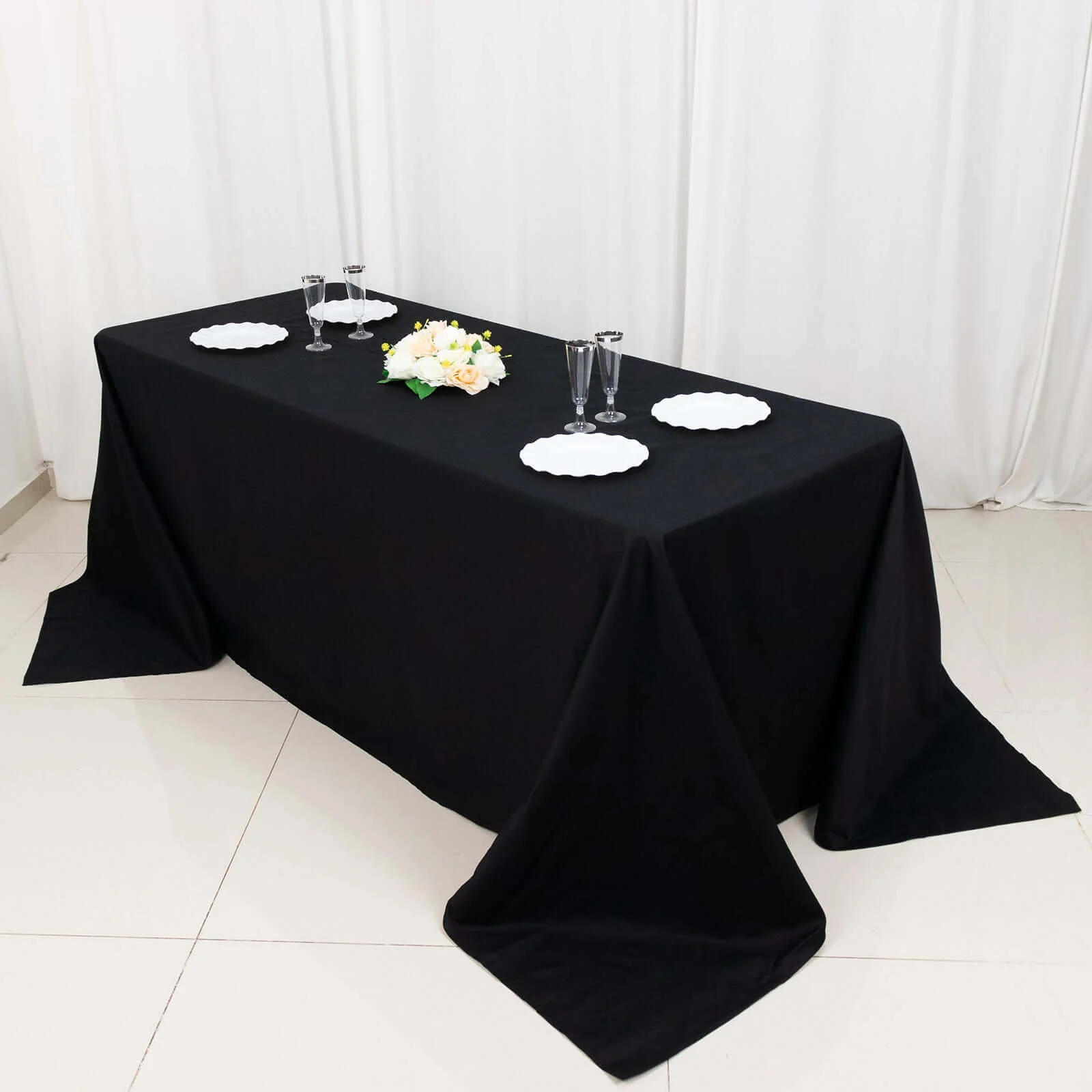100% Cotton Rectangle Tablecloth 90"x132" Black Linen - Soft & Breathable Seamless Table Cover - Image 3
