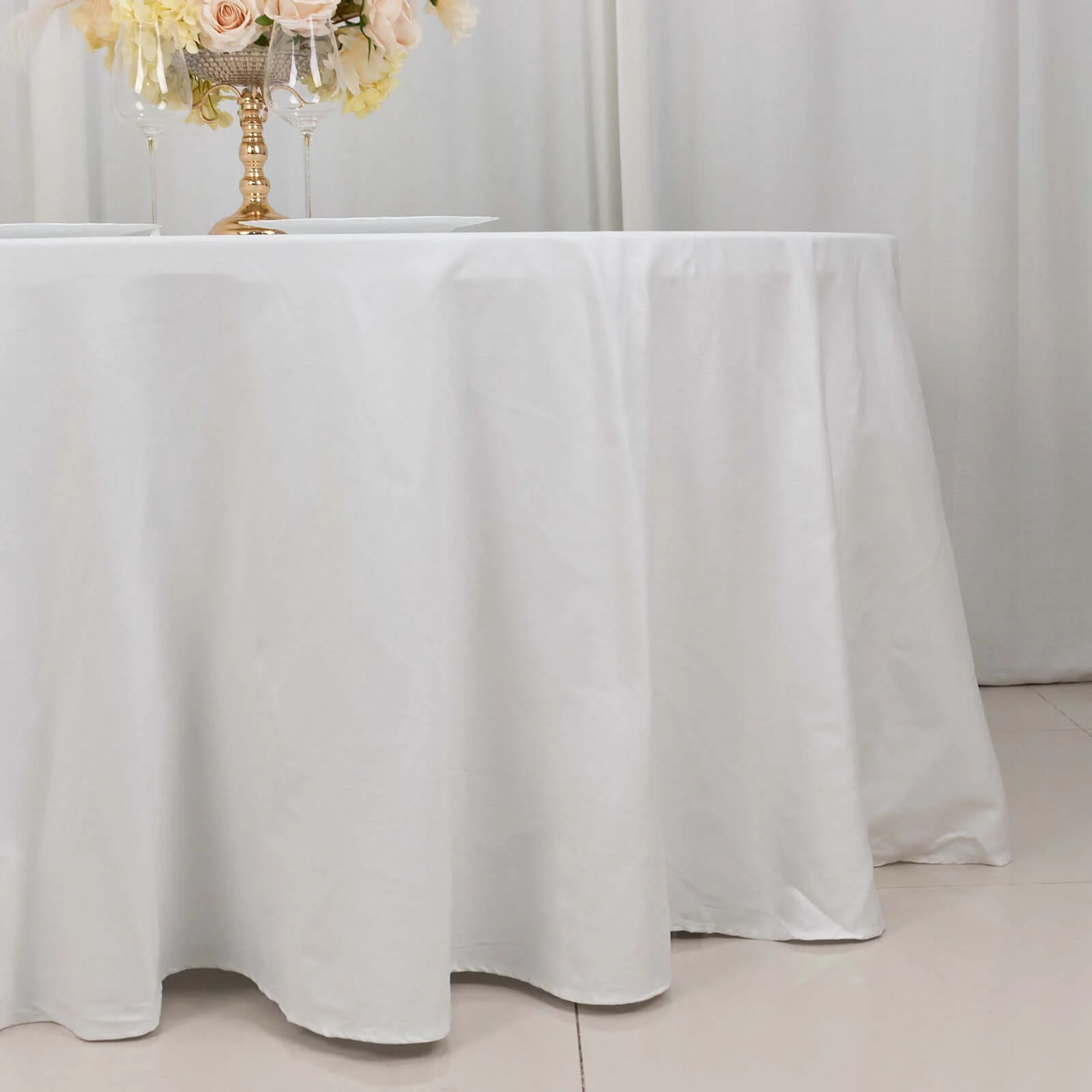 100% Cotton Round Tablecloth 120" White Linen - Soft & Breathable Seamless Table Cover for Stylish Tablescapes - Image 3