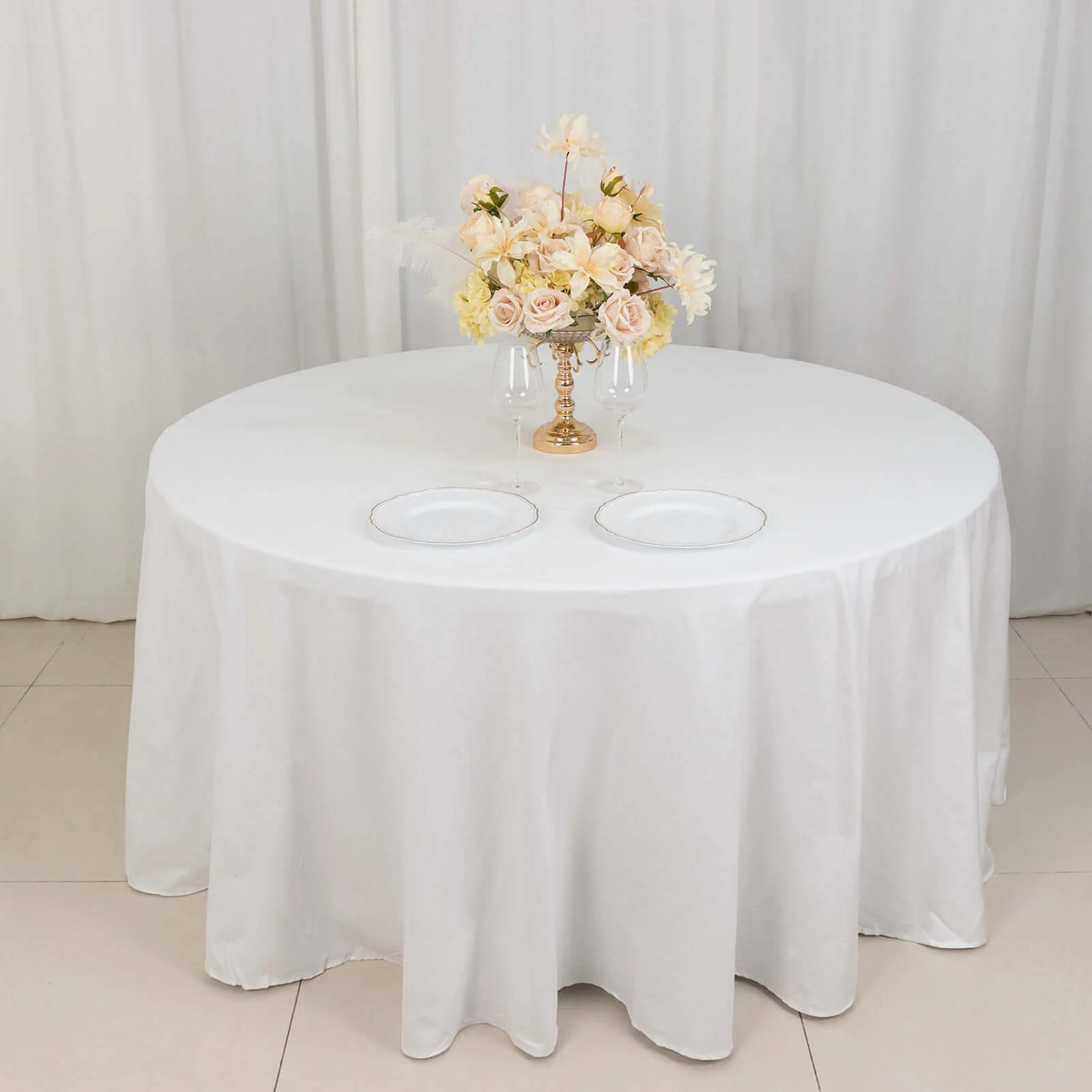 100% Cotton Round Tablecloth 120" White Linen - Soft & Breathable Seamless Table Cover for Stylish Tablescapes - Image 7