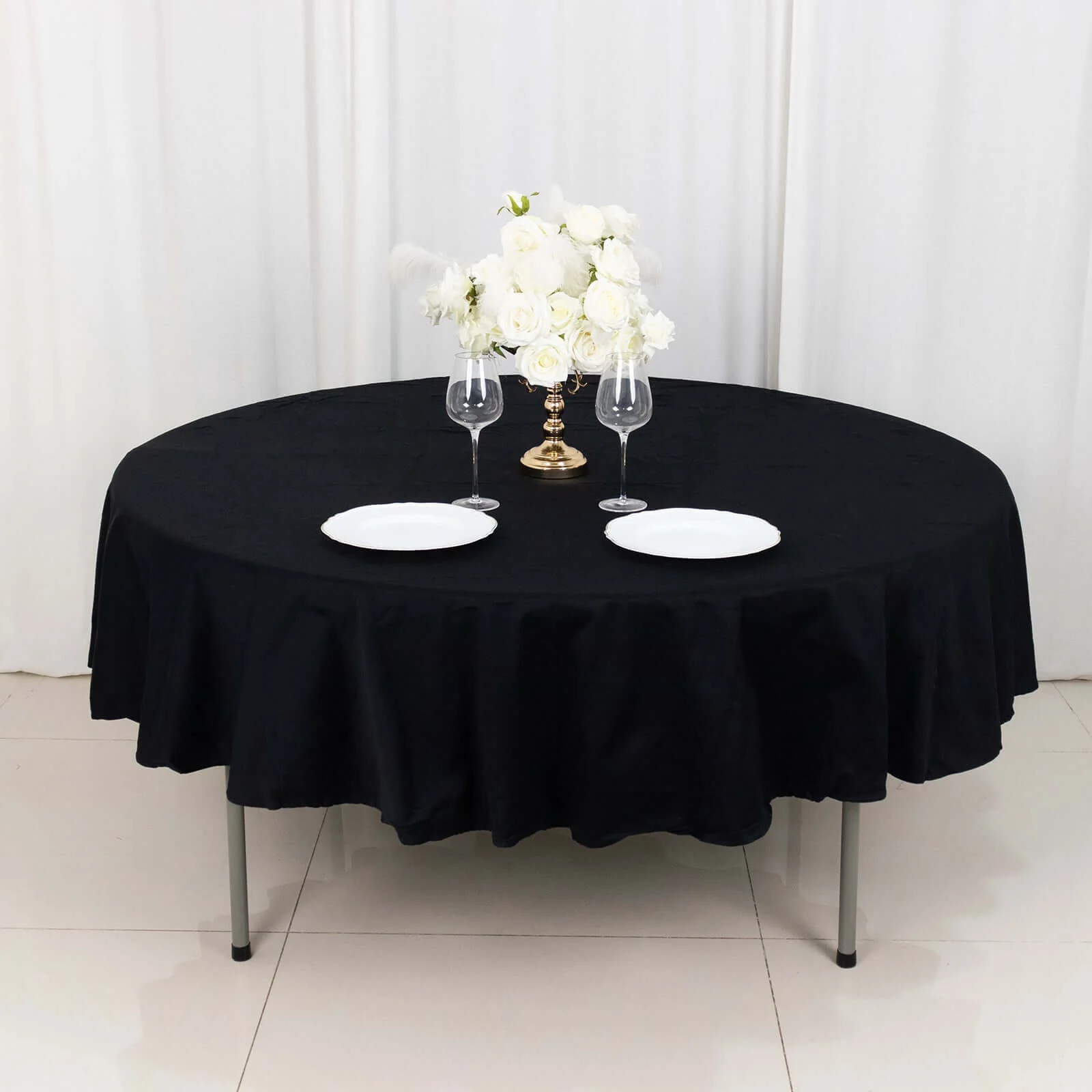 100% Cotton Round Tablecloth 90" Black Linen - Soft & Breathable Table Cover for Stylish Tablescapes - Image 3