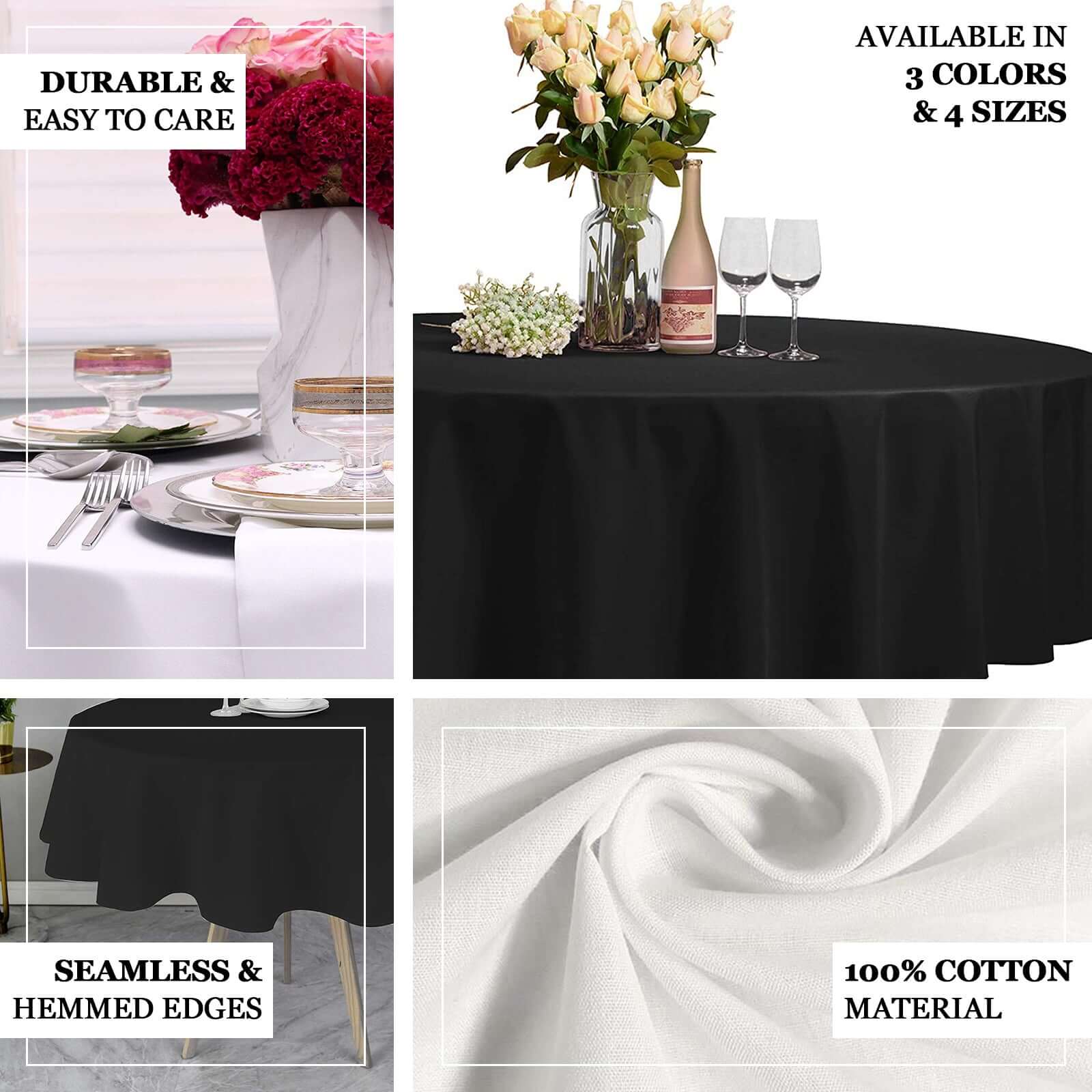 100% Cotton Round Tablecloth 90" Black Linen - Soft & Breathable Table Cover for Stylish Tablescapes - Image 4