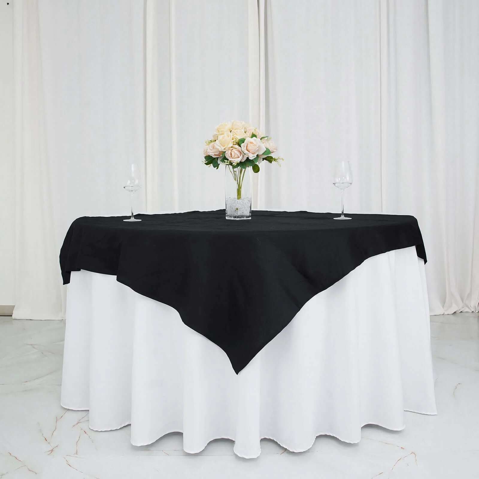 100% Cotton Square Table Overlay 54"x54" Black Linen - Soft & Breathable Table Topper - Image 3